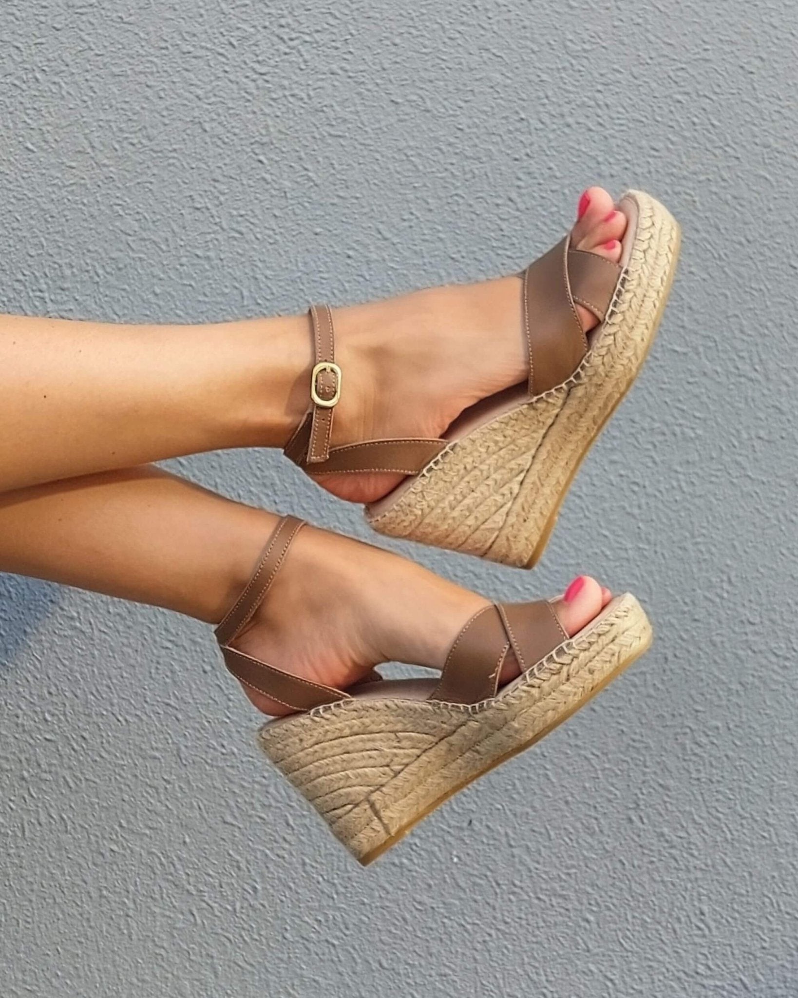 Brown espadrille wedge, 10cm jute heel, handcrafted leather - Shoeq