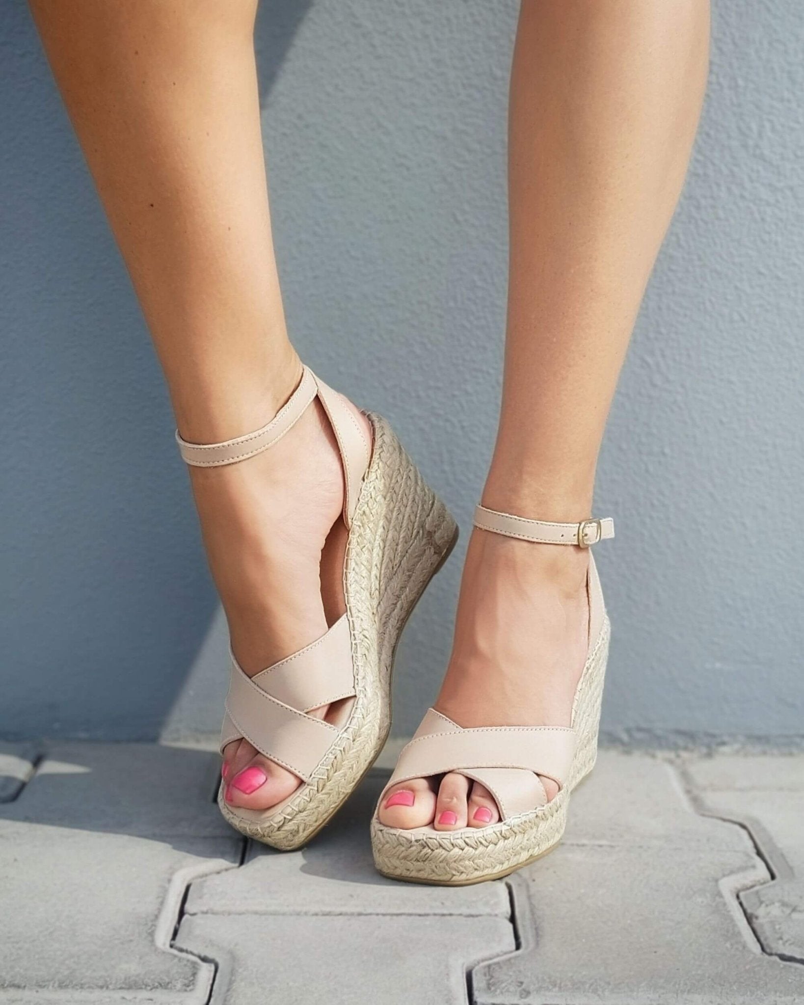 Lucia Espadrille Wedge in Sand - Shoeq