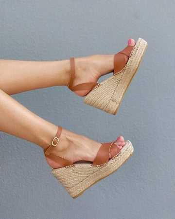 Lucia Espadrille Wedge in Tan - Shoeq