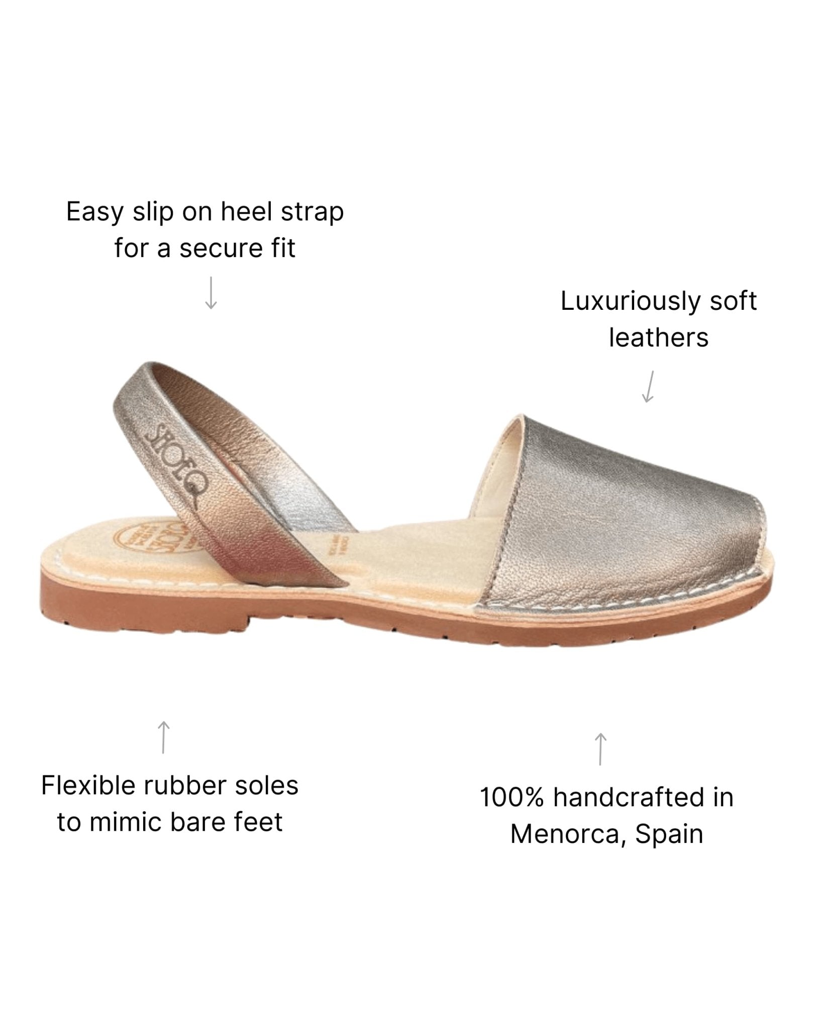 Bronze metallic Avarca side view memory foam innersole