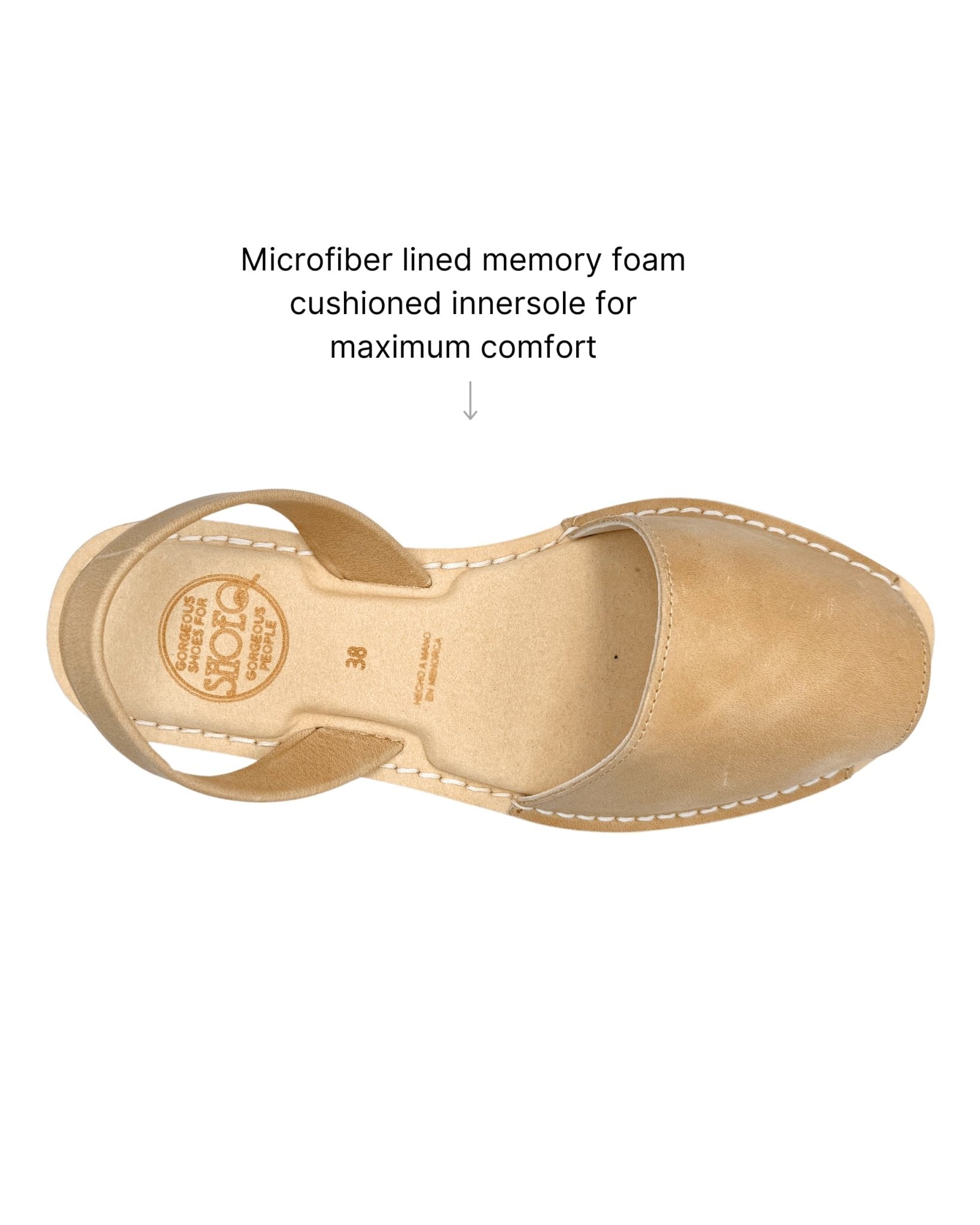 Caramel leather Spanish Avarca memory foam comfortable shoes