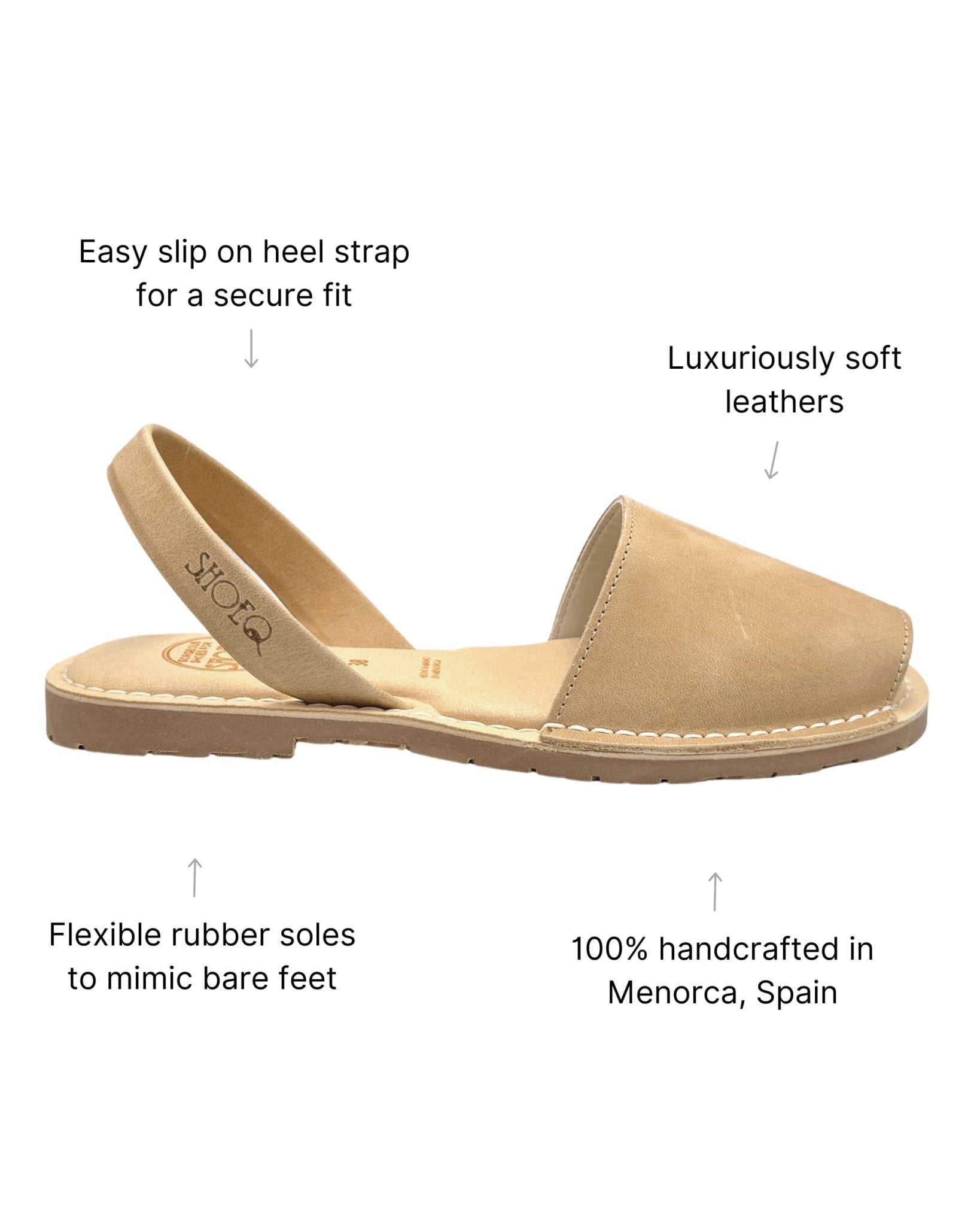 Caramel Avarca side view memory foam innersole leather