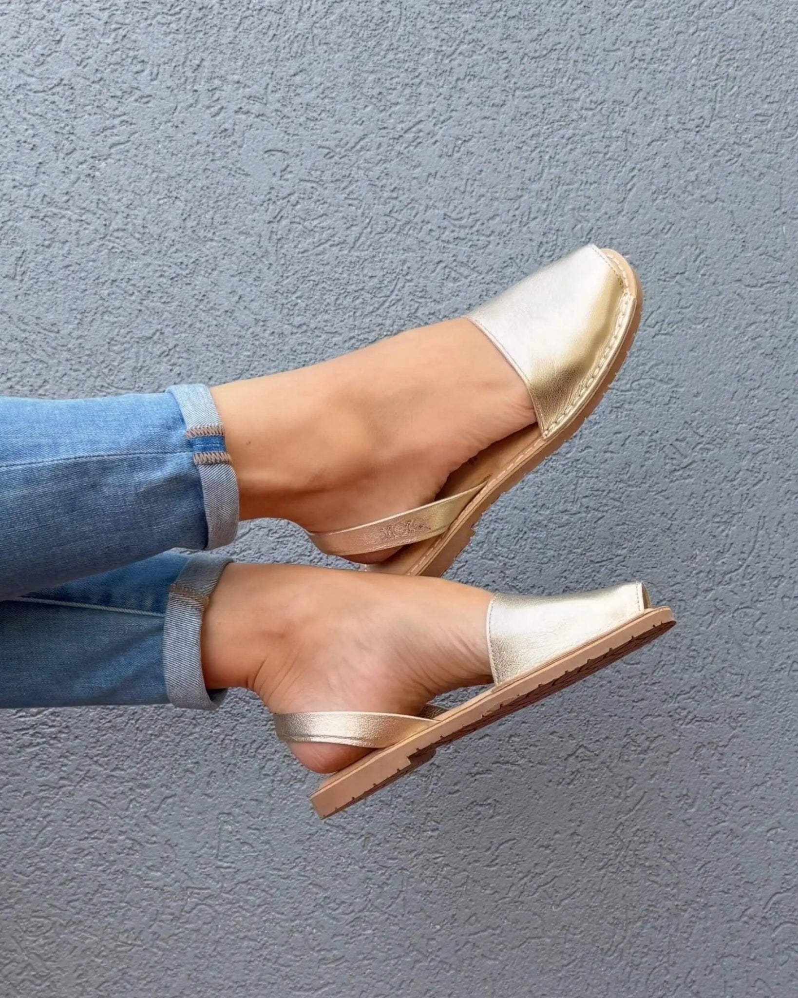 Champagne metallic leather flat shoes all day comfort Dubai