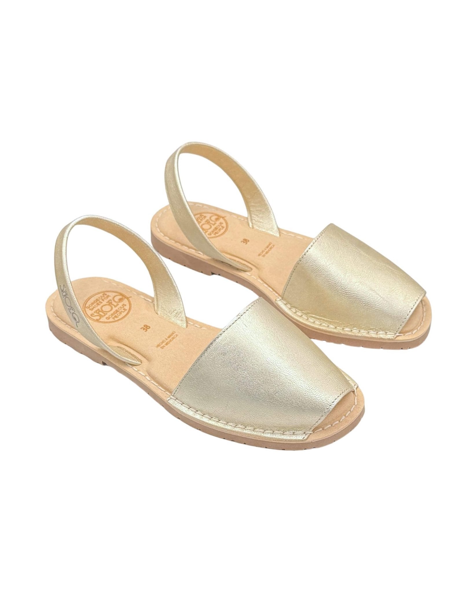 Champagne metallic Spanish flat shoes memory foam comfortable