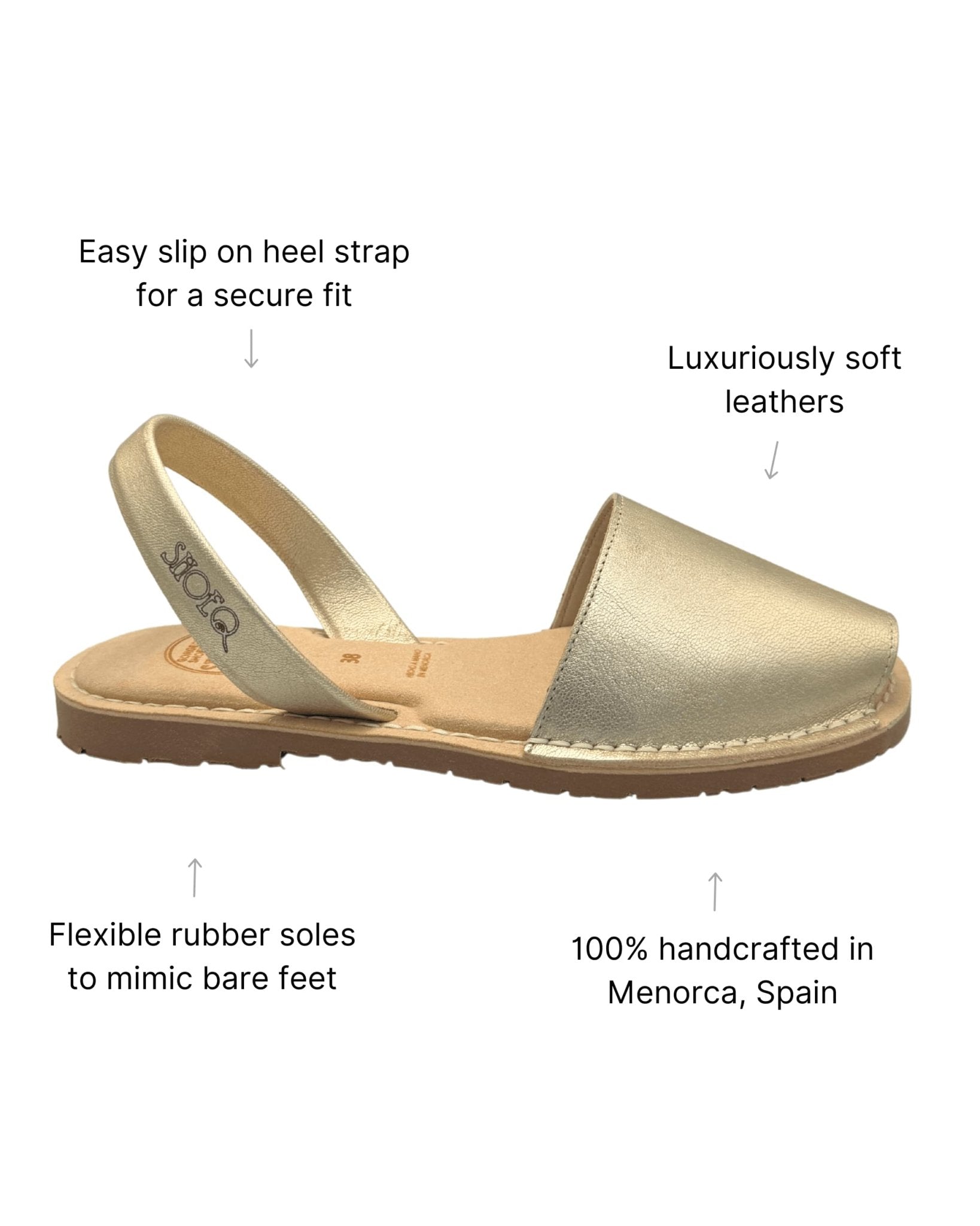 Champagne metallic flat shoes side view memory foam innersole