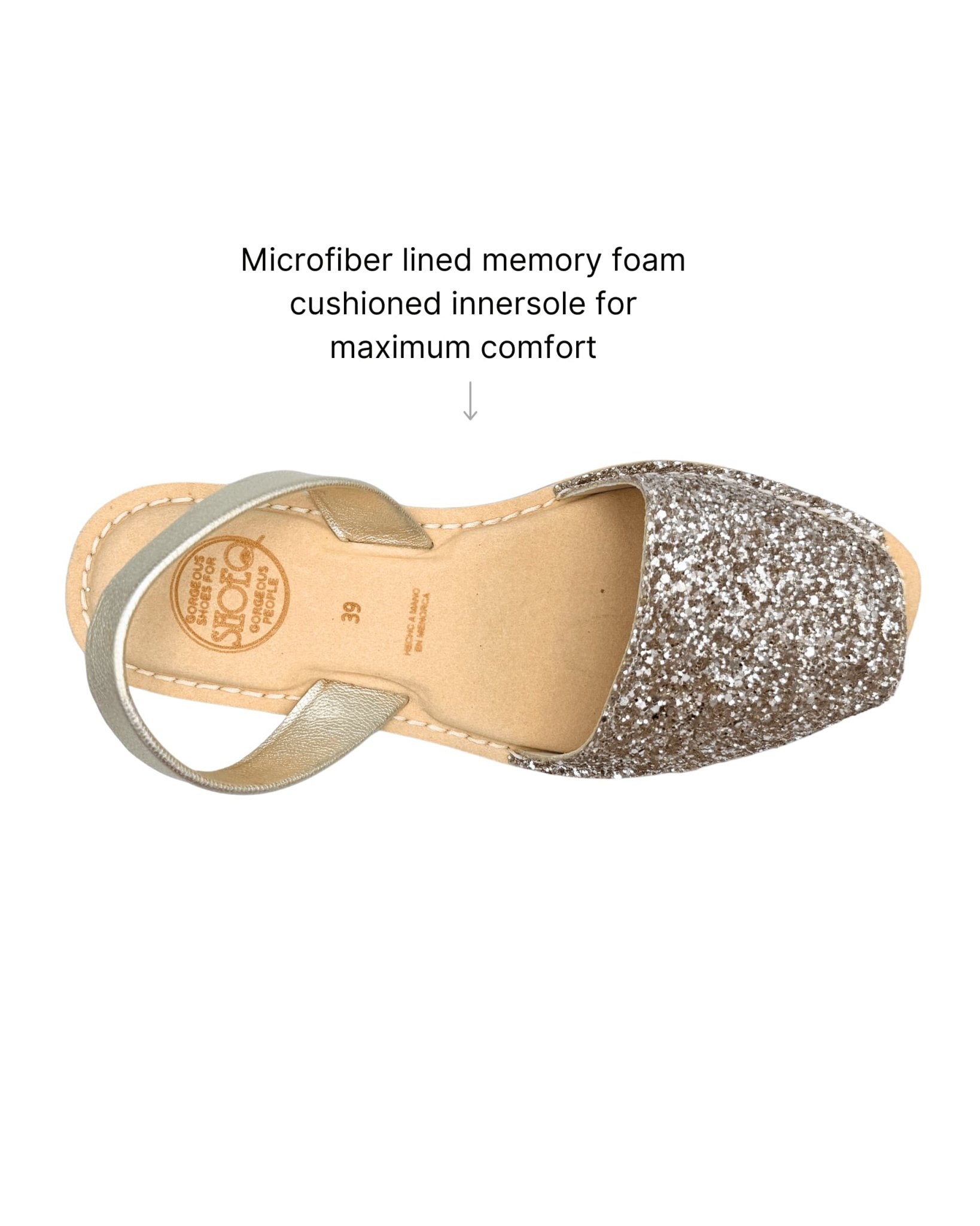 Champagne glitter Spanish flat shoes memory foam comfortable