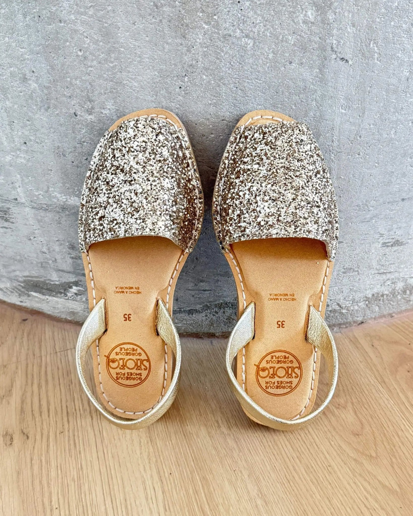 Handcrafted champagne glitter flat shoes teachers Dubai UAE