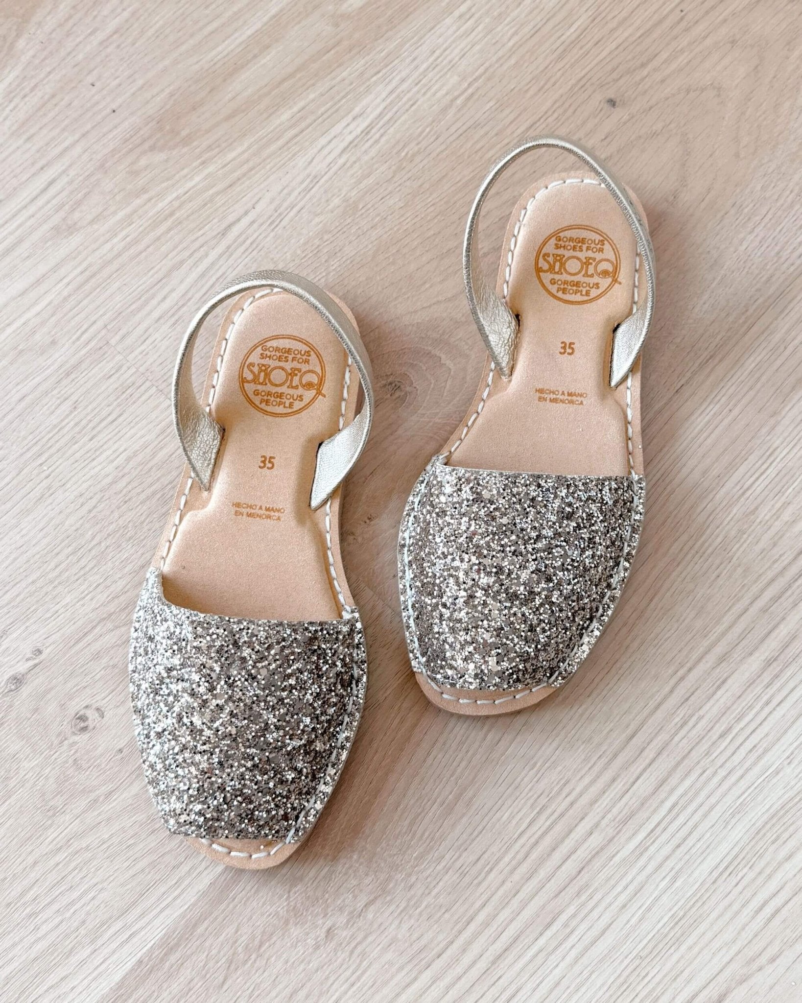 Luxe Avarca champagne glitter metallic leather flat sandal memory foam innersole — Shoeq