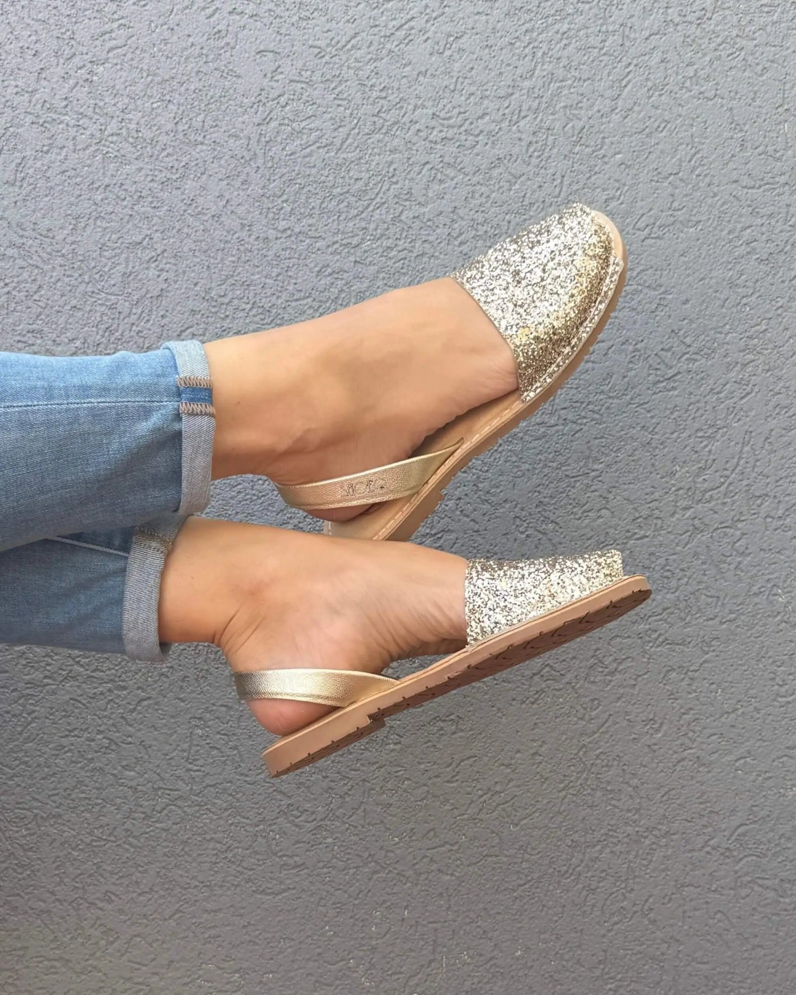 Champagne glitter leather flat shoes all day comfort Dubai