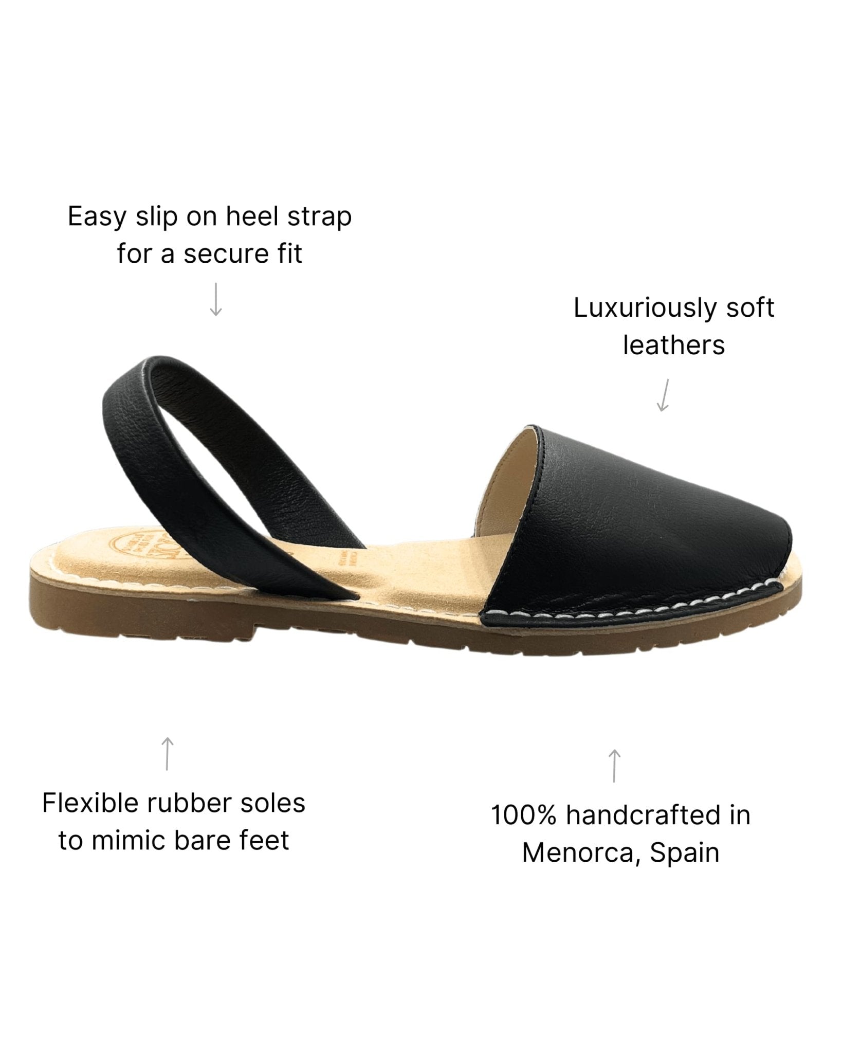 Black Avarca flat side view memory foam innersole Spain