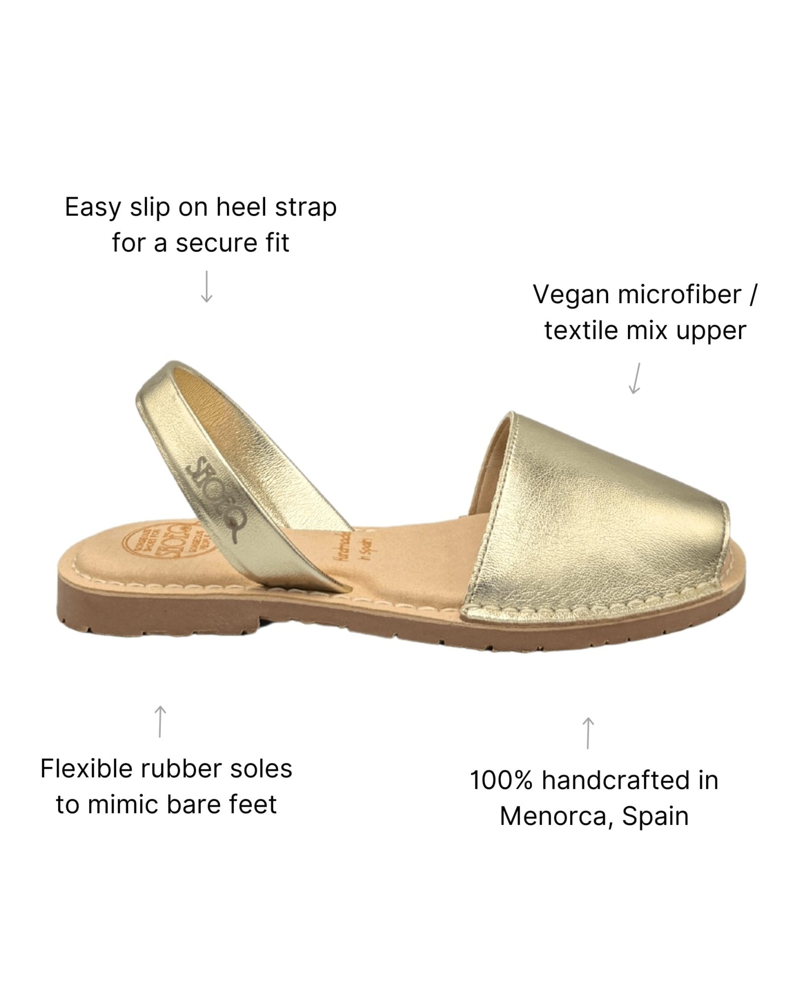 Gold metallic vegan Spanish Avarca memory foam comfortable