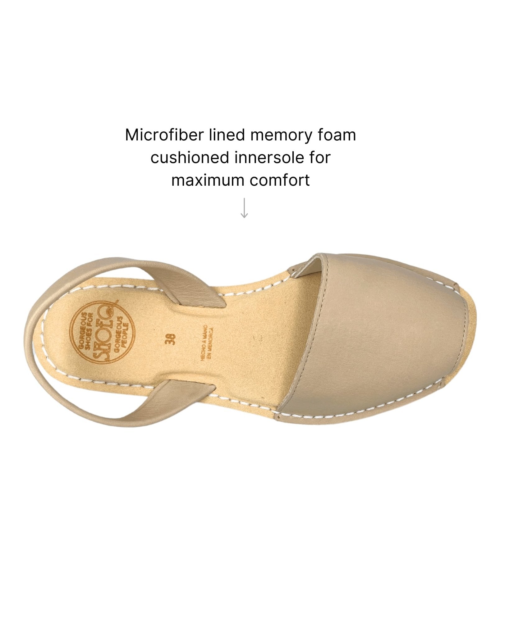 Latte soft leather Spanish Avarca memory foam comfortable