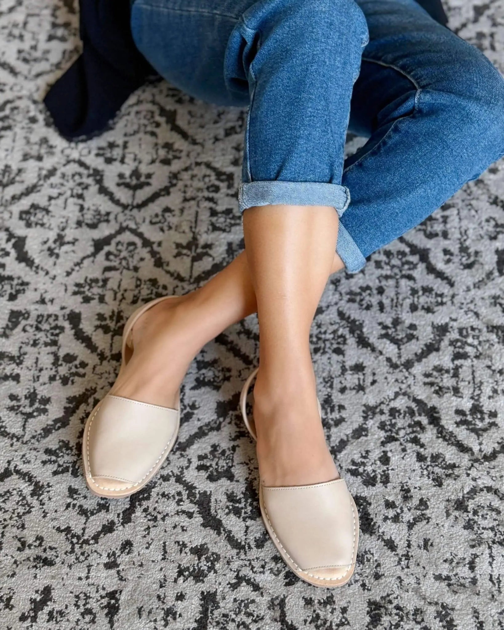 Luxe Avarca latte beige soft leather flat shoes Dubai