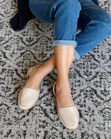 Luxe Avarca latte beige soft leather flat shoes Dubai