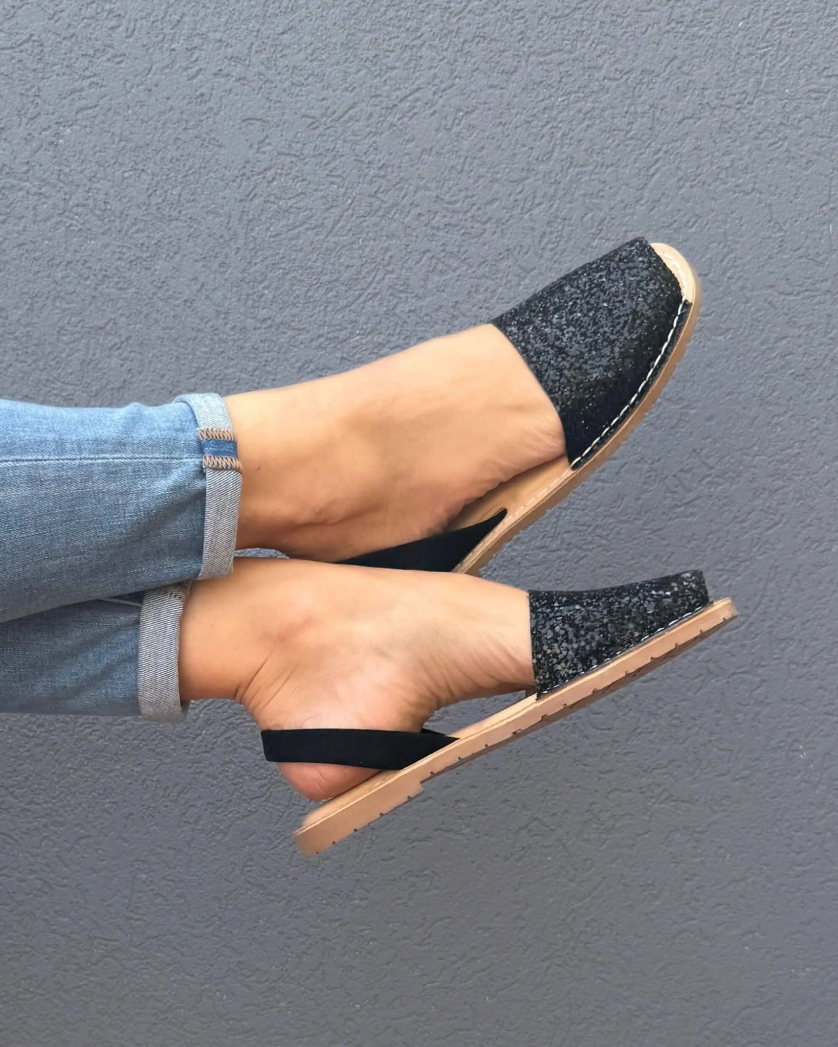 Handcrafted midnight glitter vegan flat shoes teachers Dubai