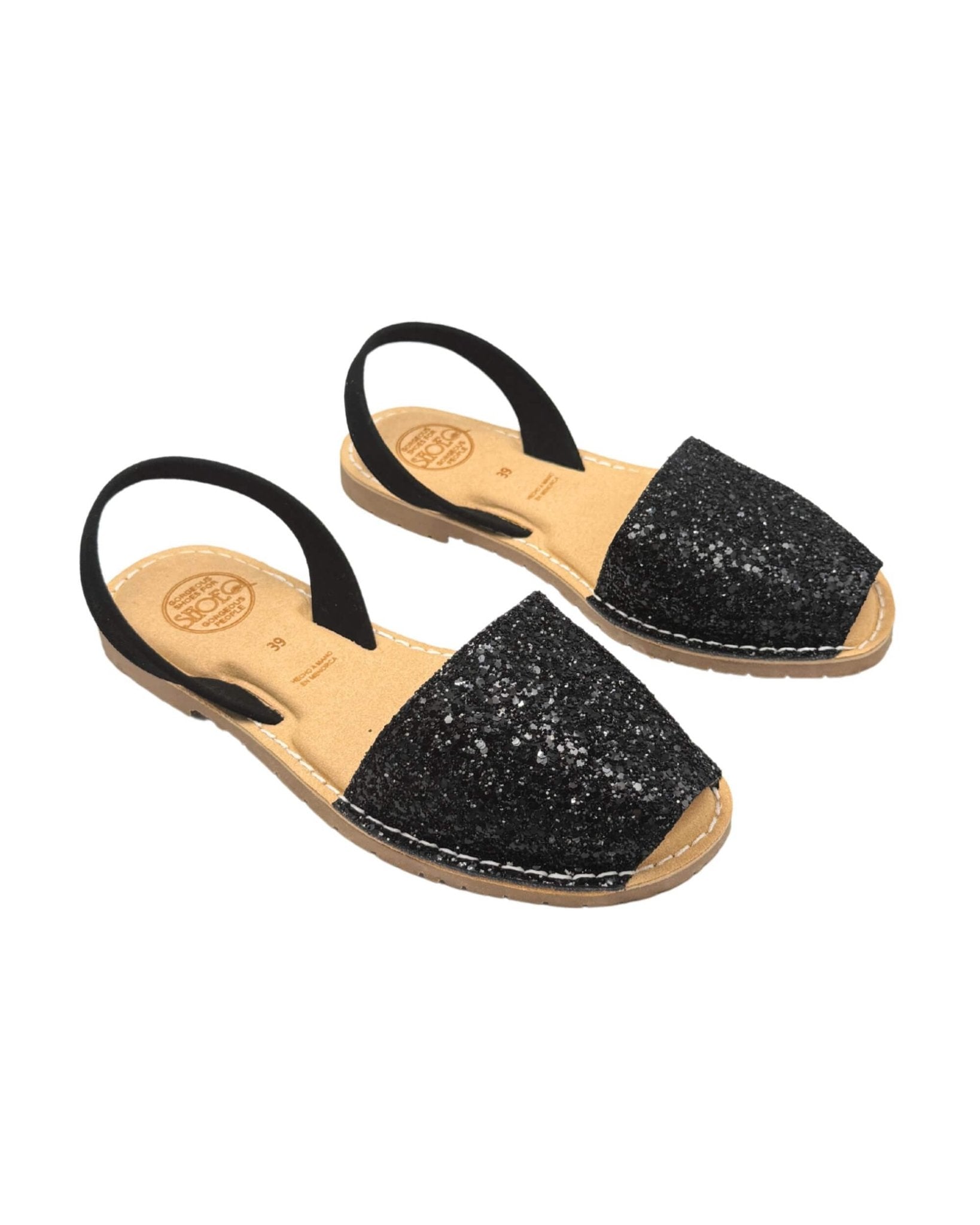 Women's black glitter vegan flat shoes memory foam Spain