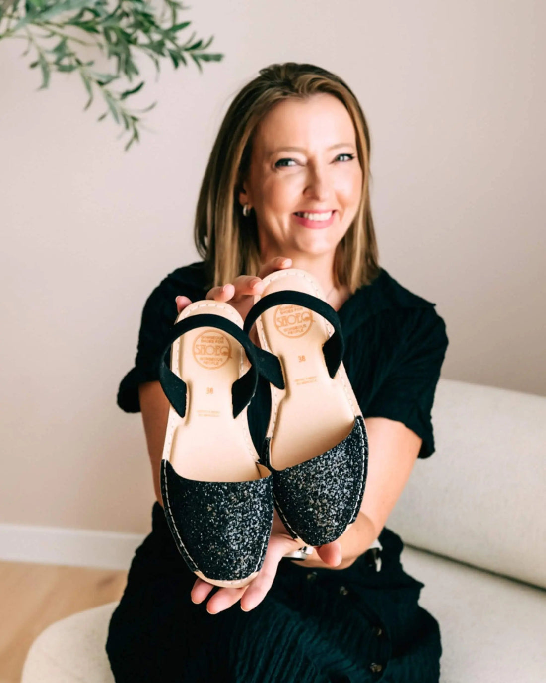 Handcrafted midnight glitter vegan flat shoes teachers Dubai