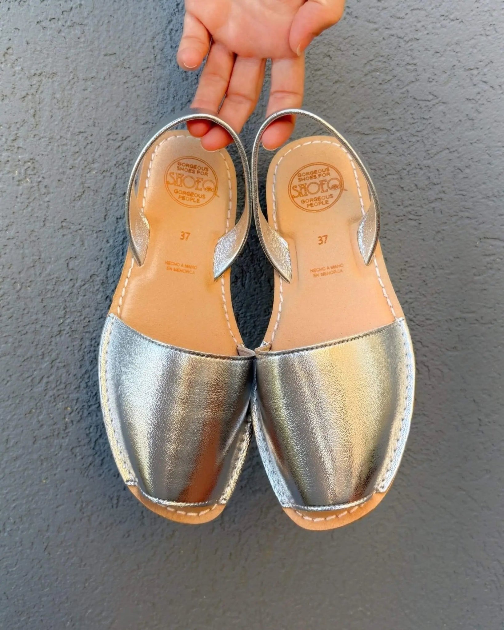 Platinum silver vegan flat shoes side view memory foam