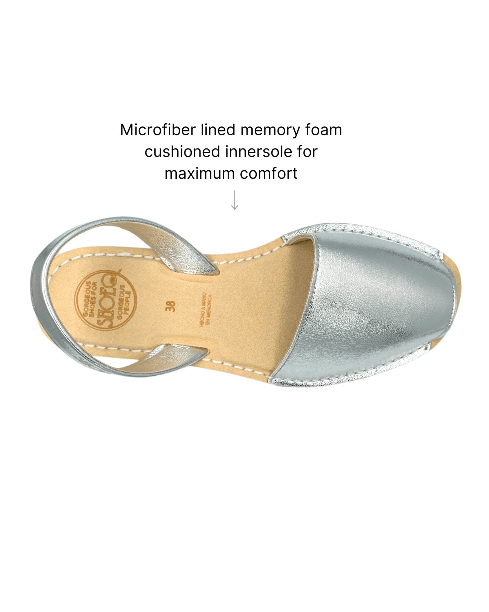 Women's silver vegan flat shoes memory foam Spain handmade