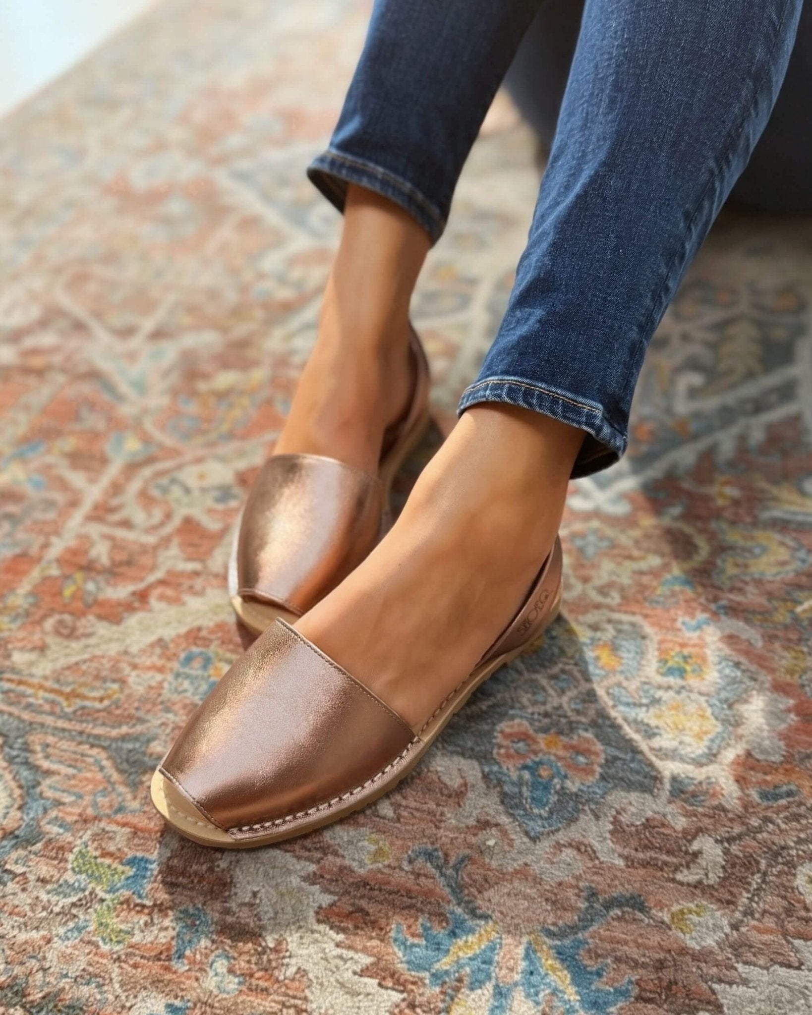 Luxe Avarca rose gold premium leather flat sandal handcrafted Menorca Spain — Shoeq