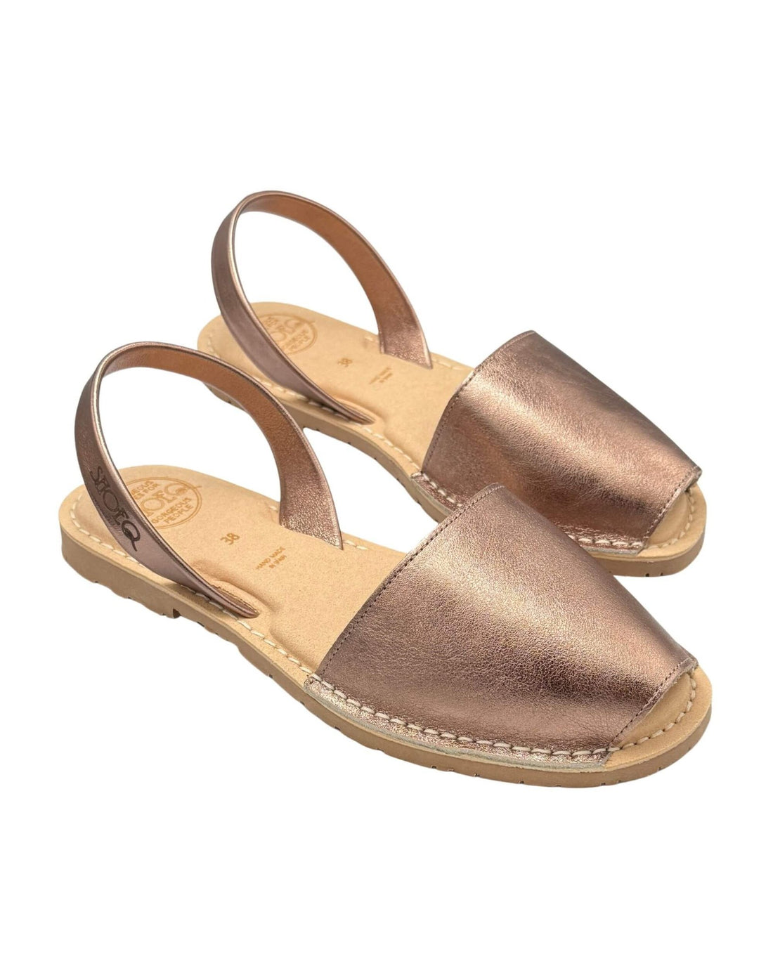 Luxe Avarca in Rose Gold — memory foam cushioned leather flat sandal handcrafted in Menorca Spain — Shoeq