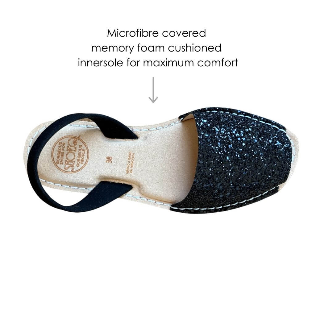 Luxe Premium Avarca in Midnight Glitter (Vegan) - Shoeq