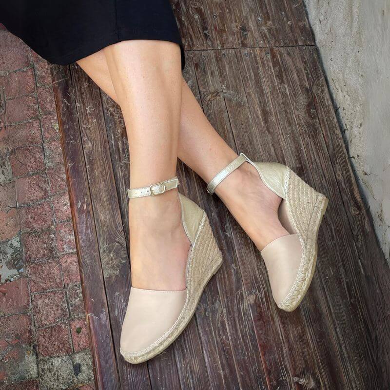 Maya Espadrille Wedge in Sandy Champagne - Shoeq