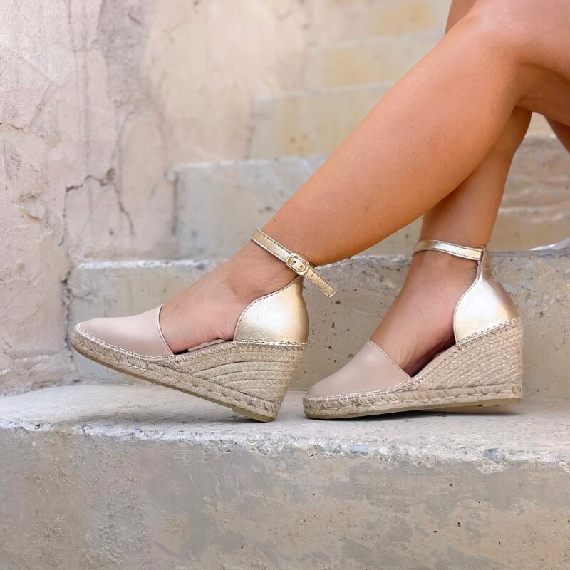 Maya Espadrille Wedge in Sandy Champagne - Shoeq