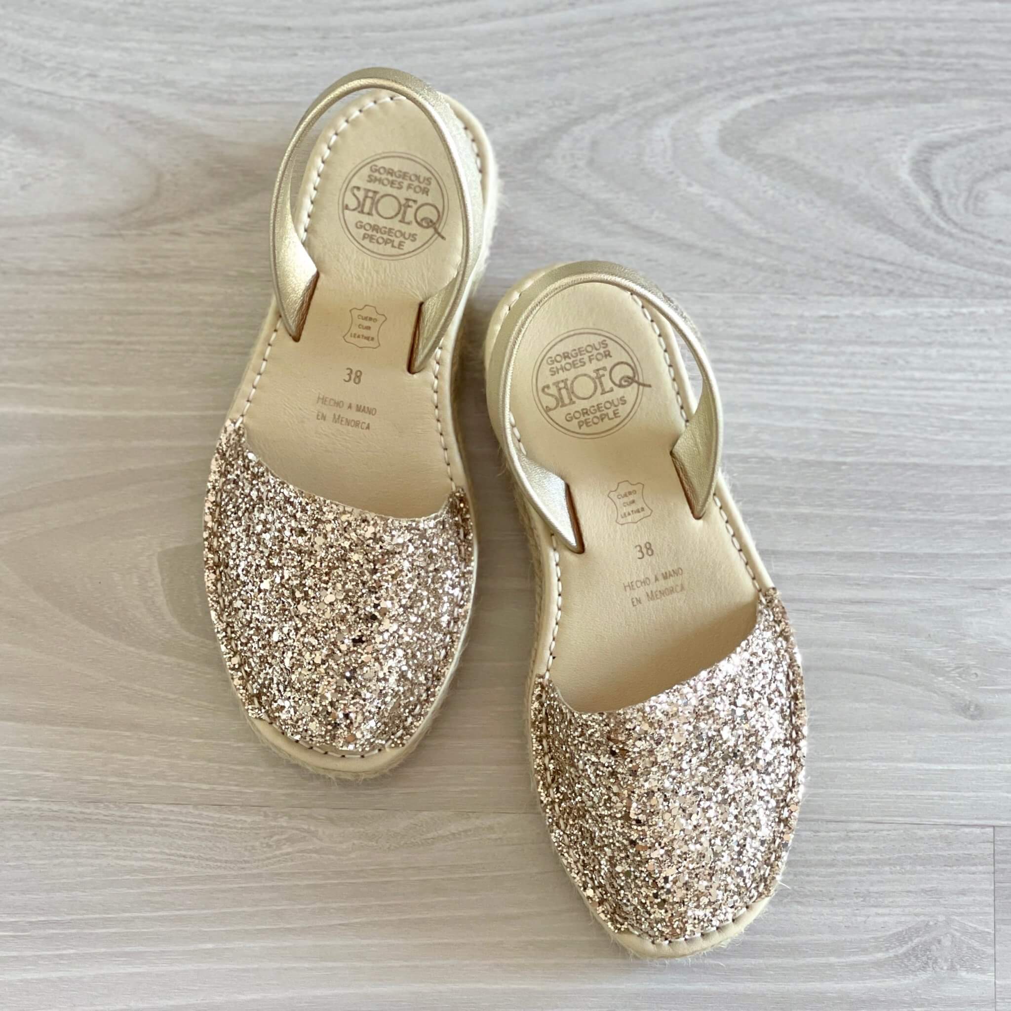 Micro Espadrille Wedge in Champagne Glitter - Shoeq