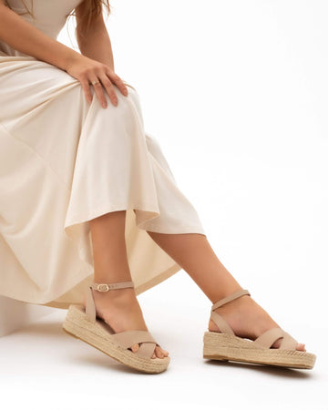 Mila Espadrille Wedge in Sand - Shoeq