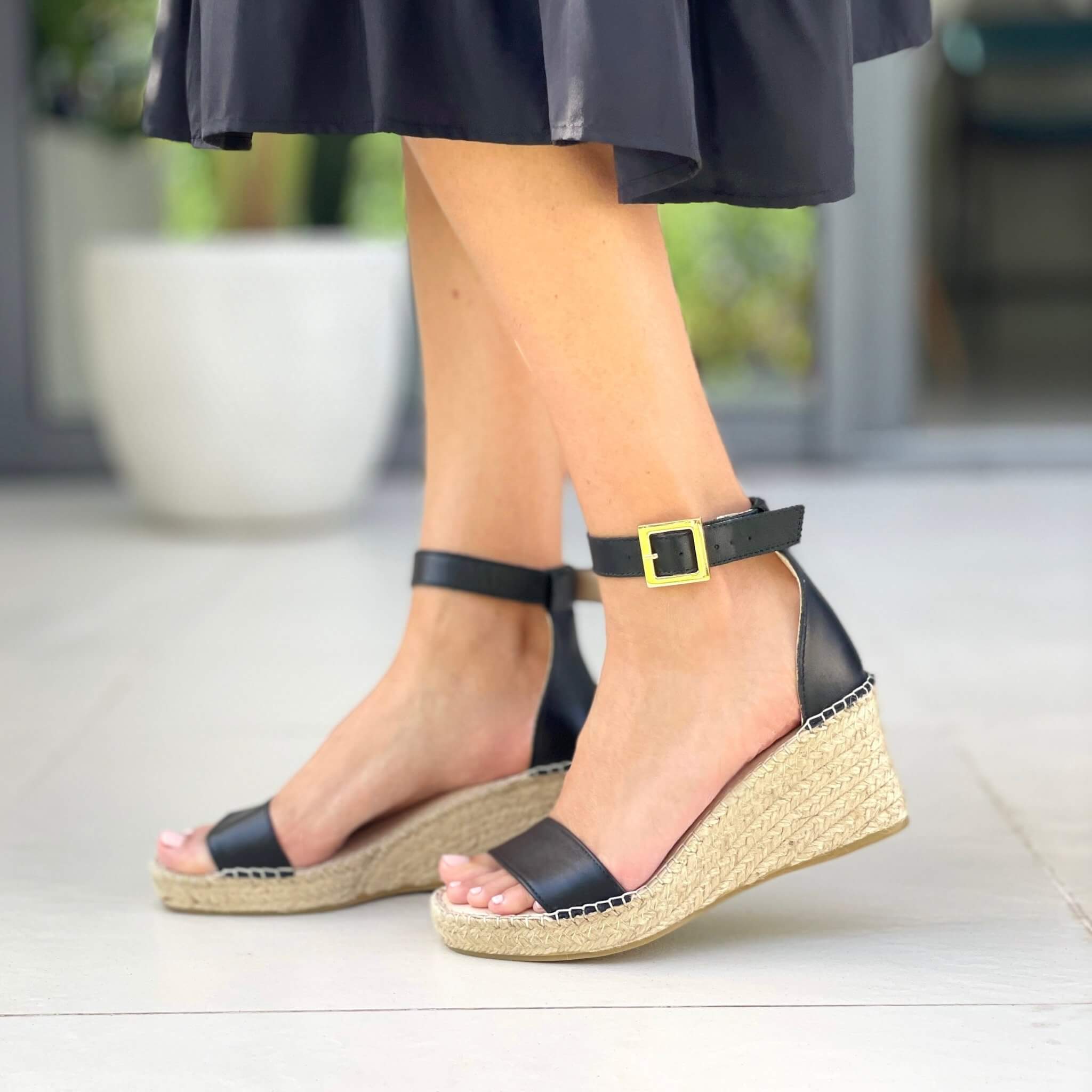Olivia Espadrille Wedge in Midnight - Shoeq