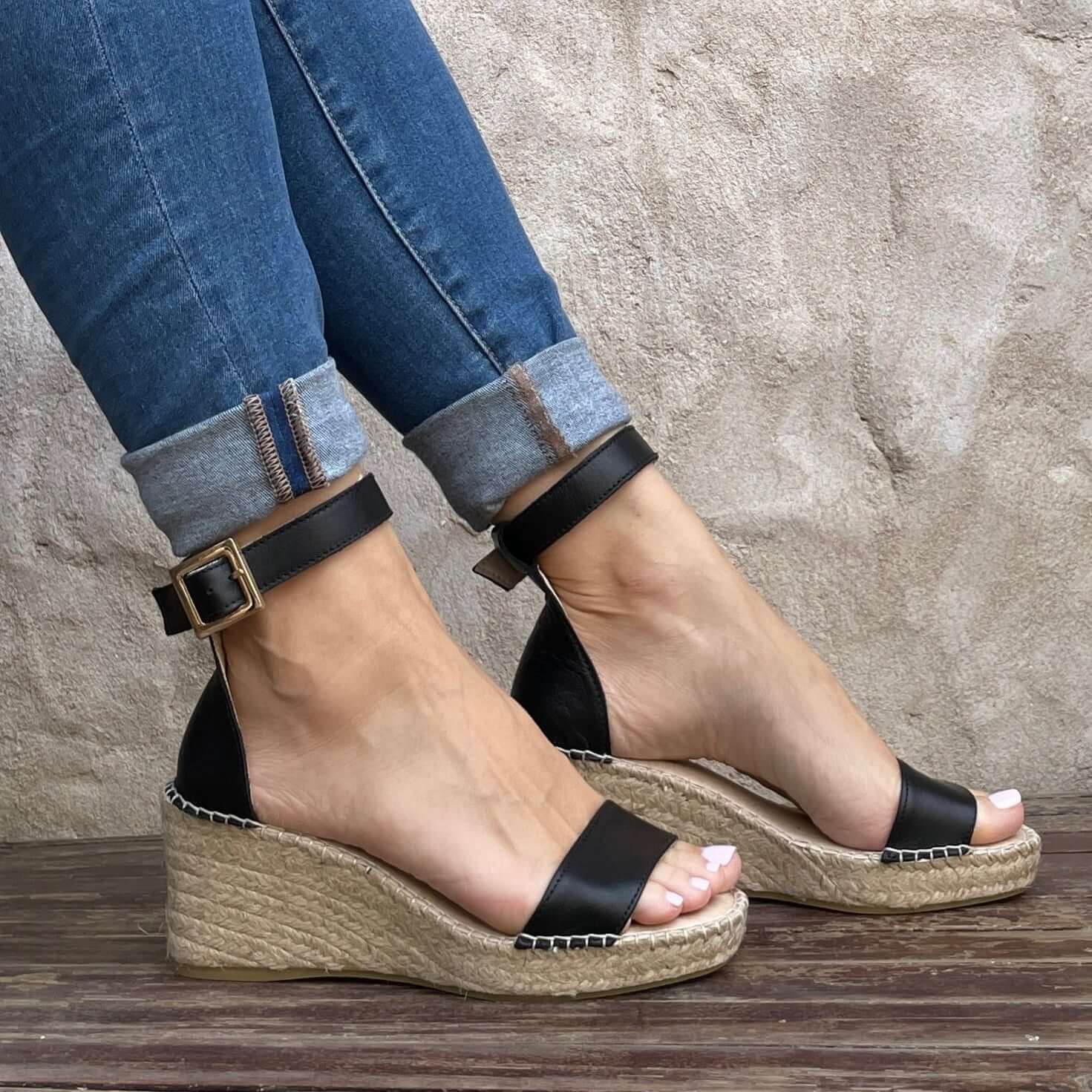 Olivia Espadrille Wedge in Midnight - Shoeq