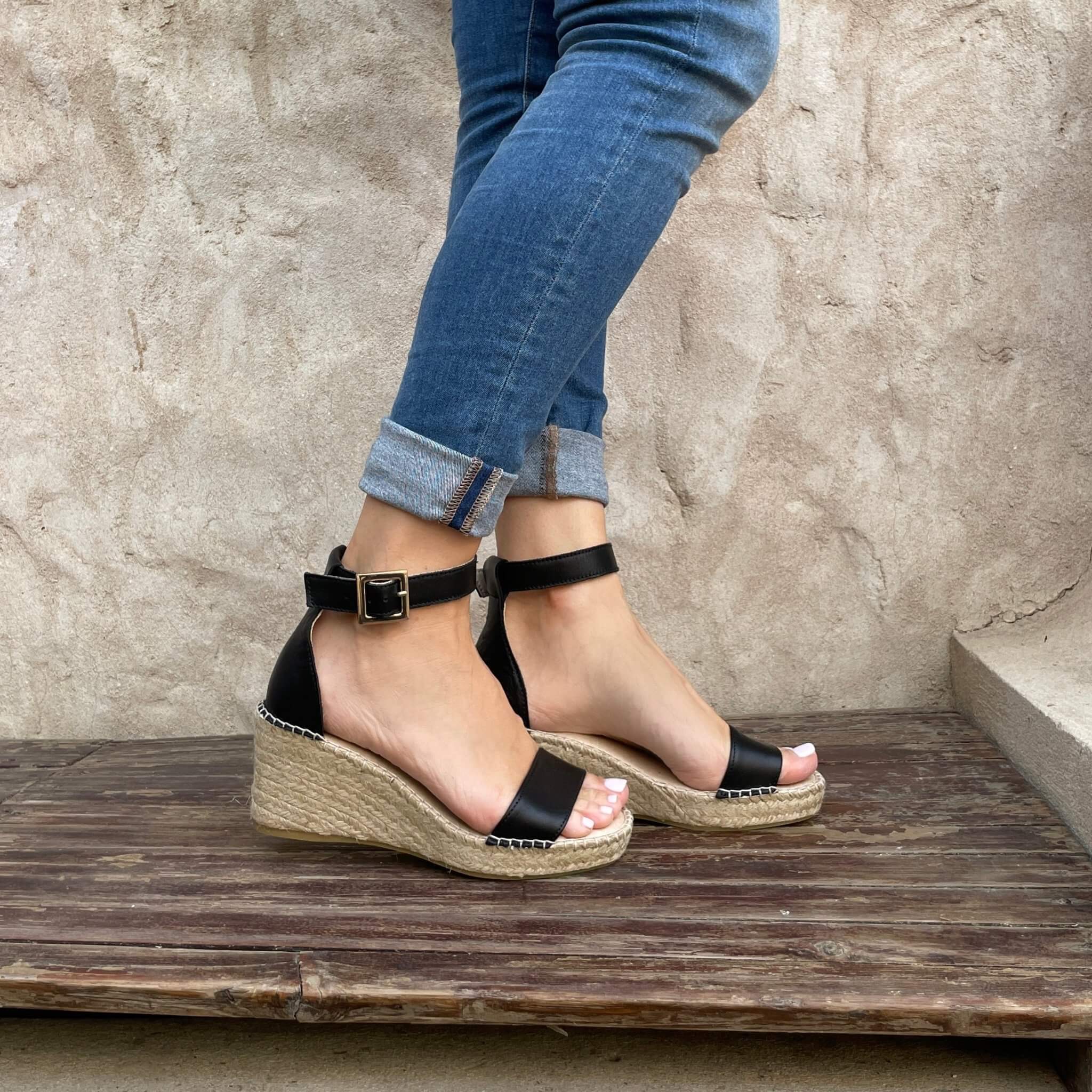 Olivia Espadrille Wedge in Midnight - Shoeq