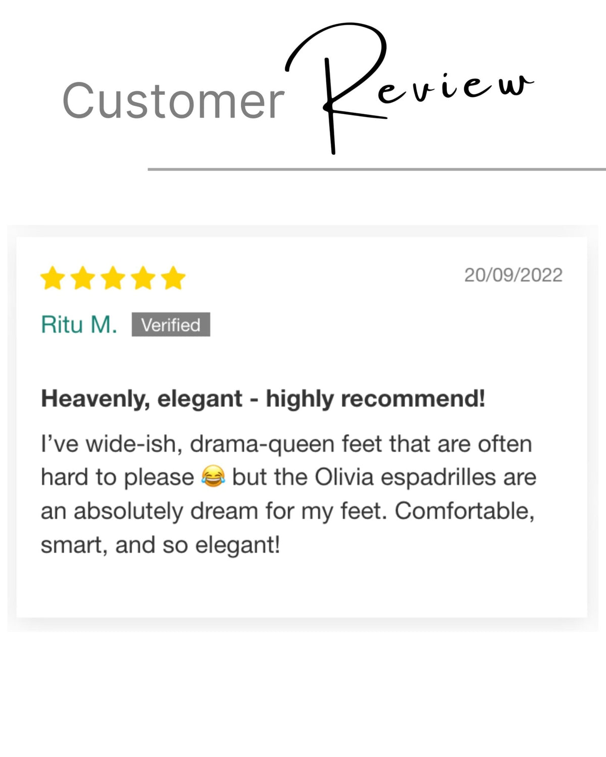 Customer review — Tan Olivia Espadrille Wedge, five stars from a verified Shoeq customer (2) | Olivia Espadrille Wedge by Shoeq