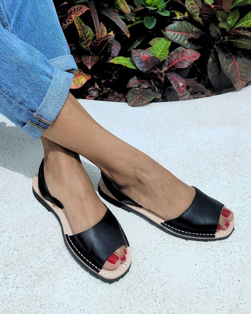 Peekaboo Avarca charcoal peekaboo-cut sandal buttery soft leather handcrafted Menorca - Shoeq