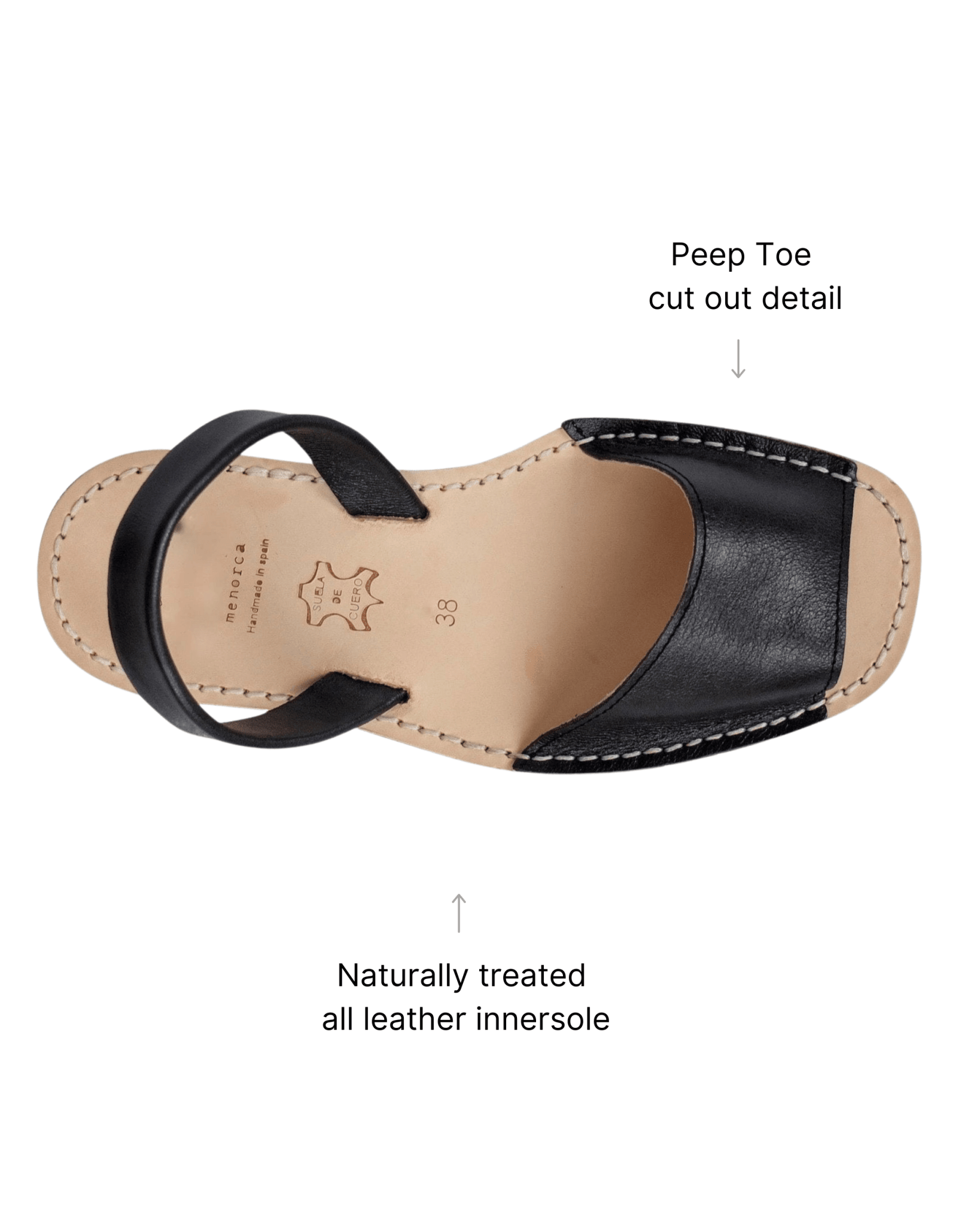 Peekaboo Avarca charcoal side profile handcrafted Spanish avarca leather - Shoeq
