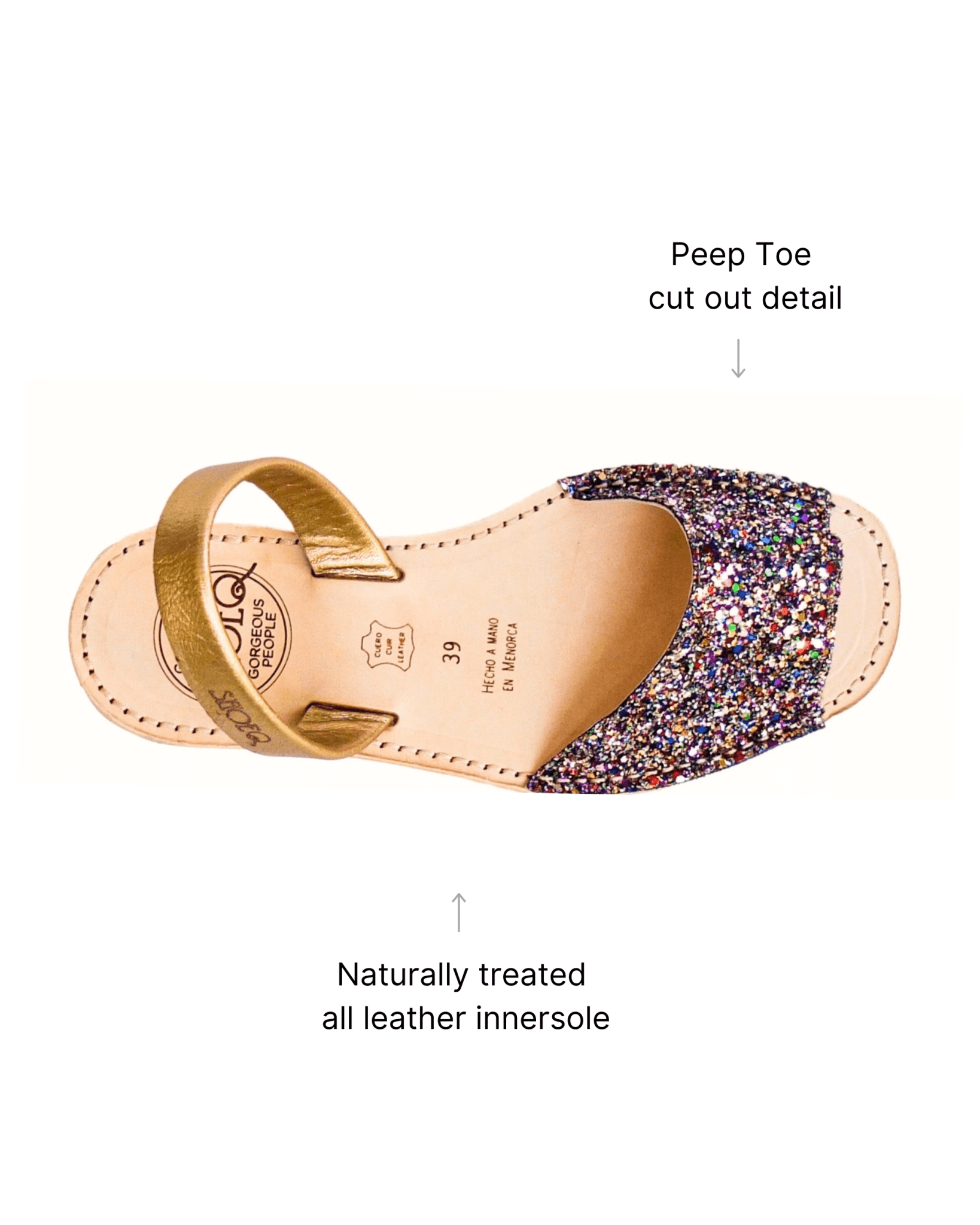 Peekaboo Avarca in Rainbow Gold Glitter - Shoeq