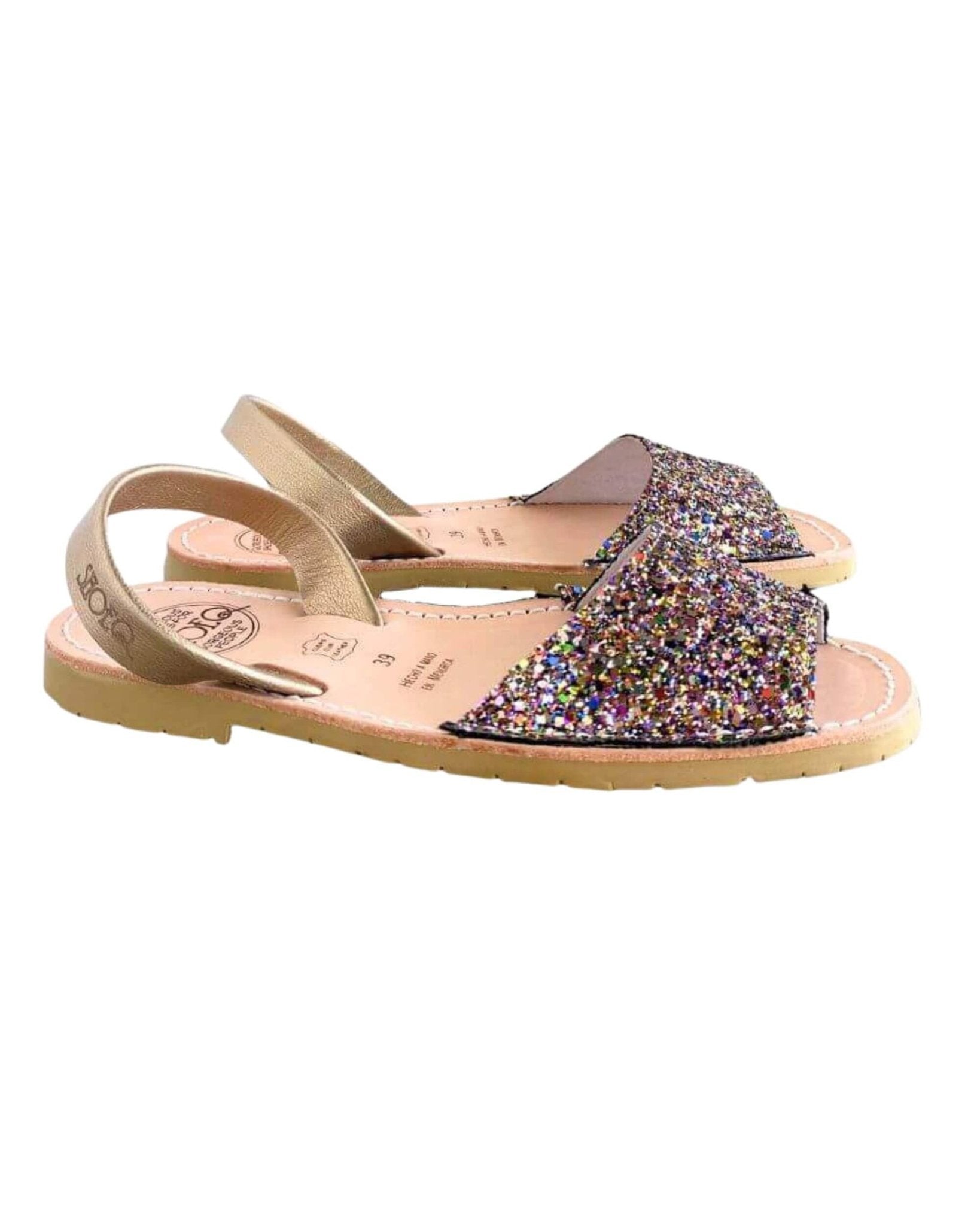 Peekaboo Avarca in Rainbow Gold Glitter - Shoeq
