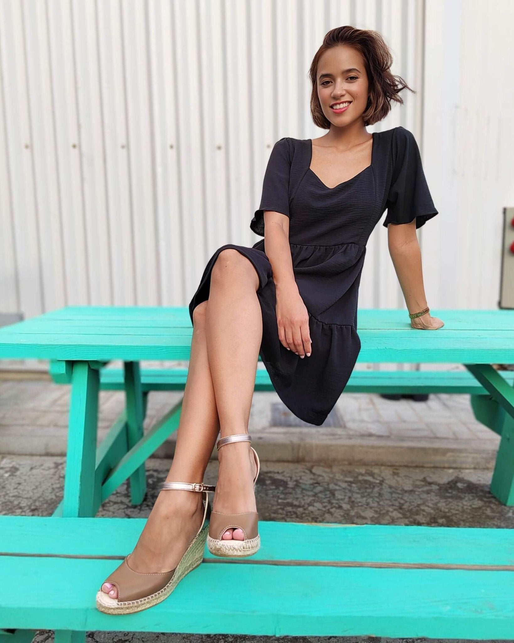 Peep Toe Espadrille Wedge in Bronzed Mocha - Shoeq