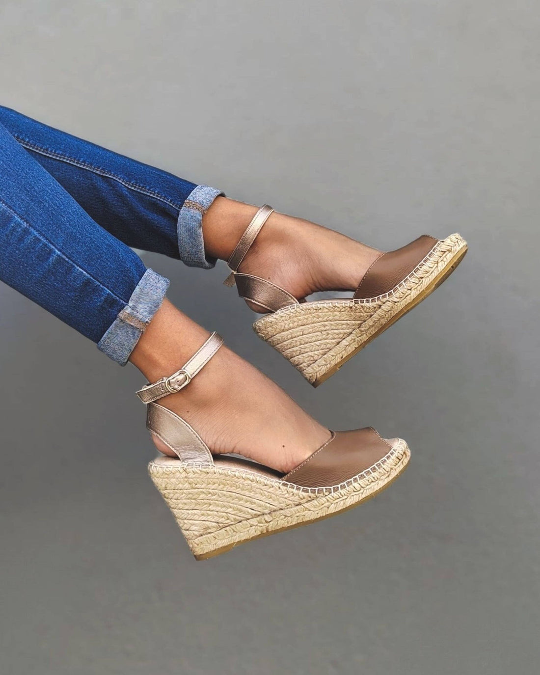 Peep Toe Espadrille Wedge in Bronzed Mocha - Shoeq