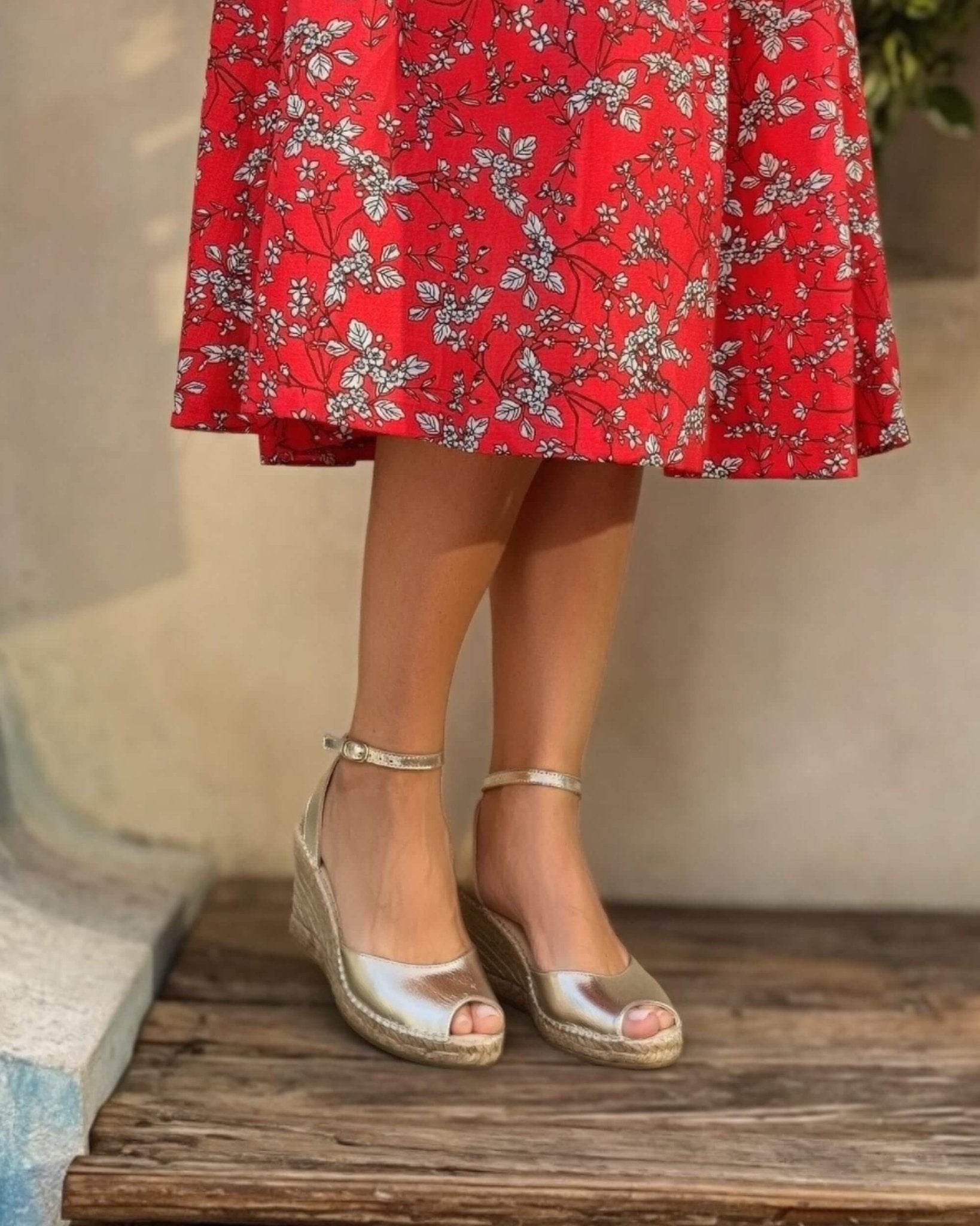 Peep Toe Espadrille Wedge in Champagne - Shoeq