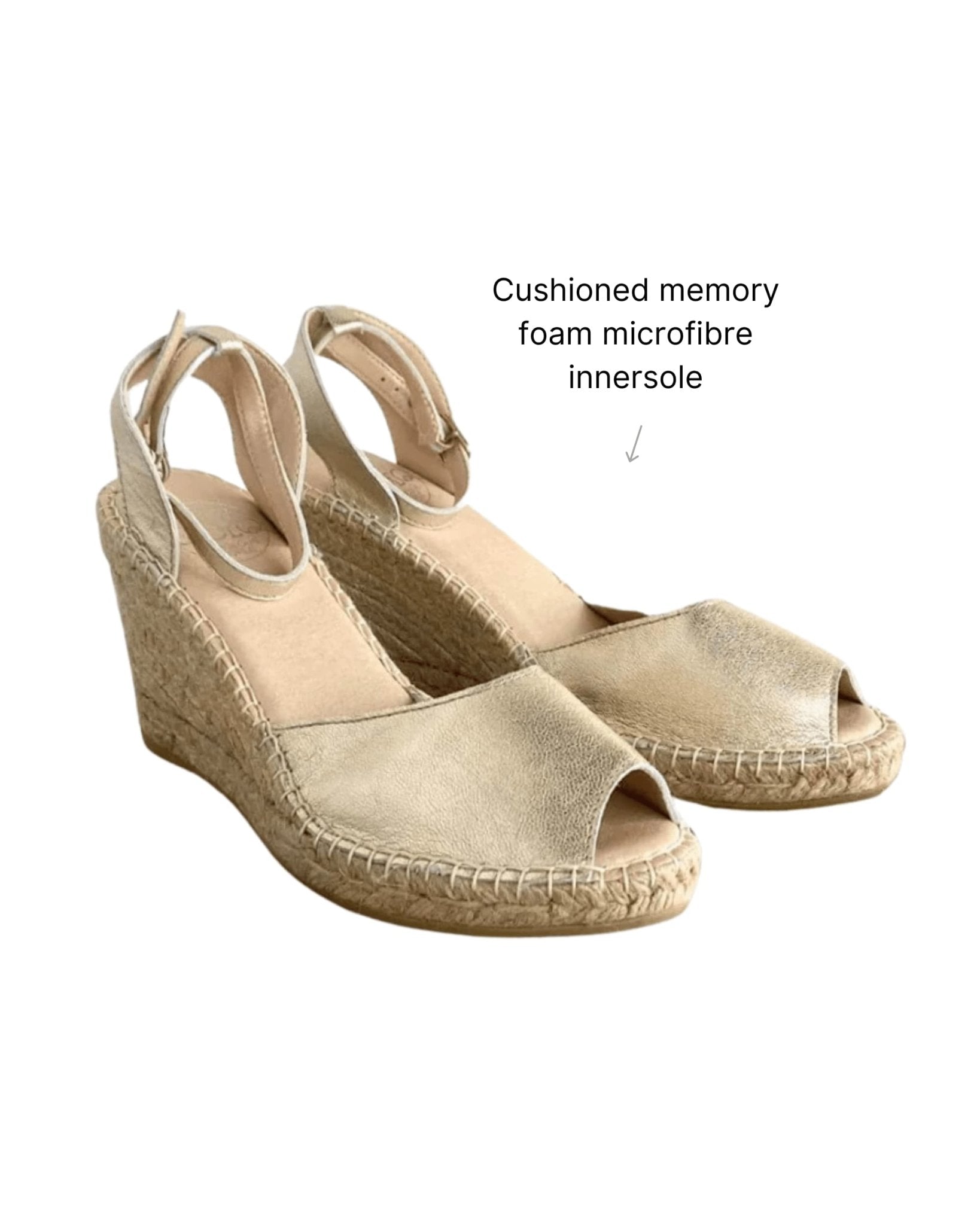 Peep Toe Espadrille Wedge in Champagne - Shoeq
