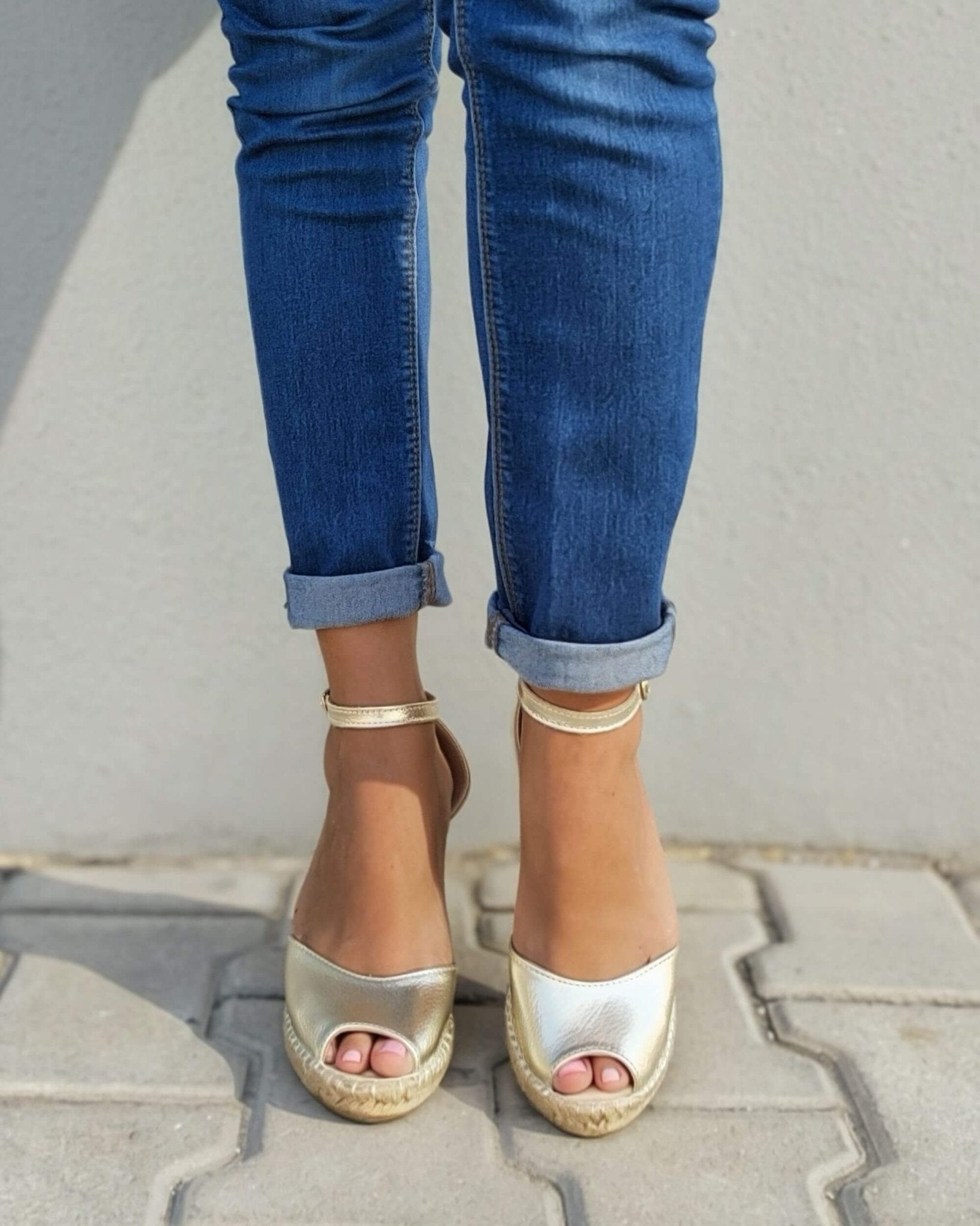 Peep Toe Espadrille Wedge in Champagne - Shoeq