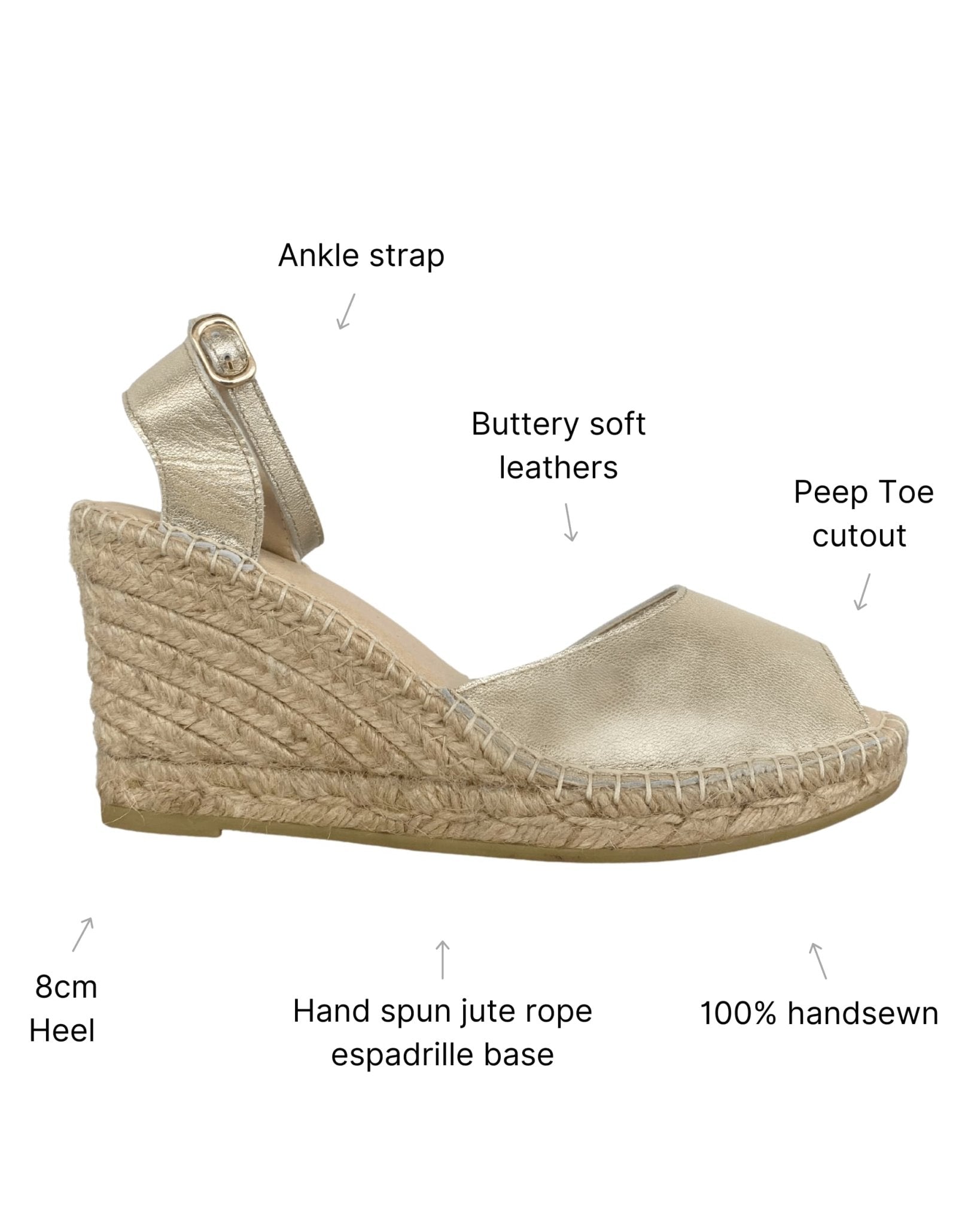 Peep Toe Espadrille Wedge in Champagne - Shoeq