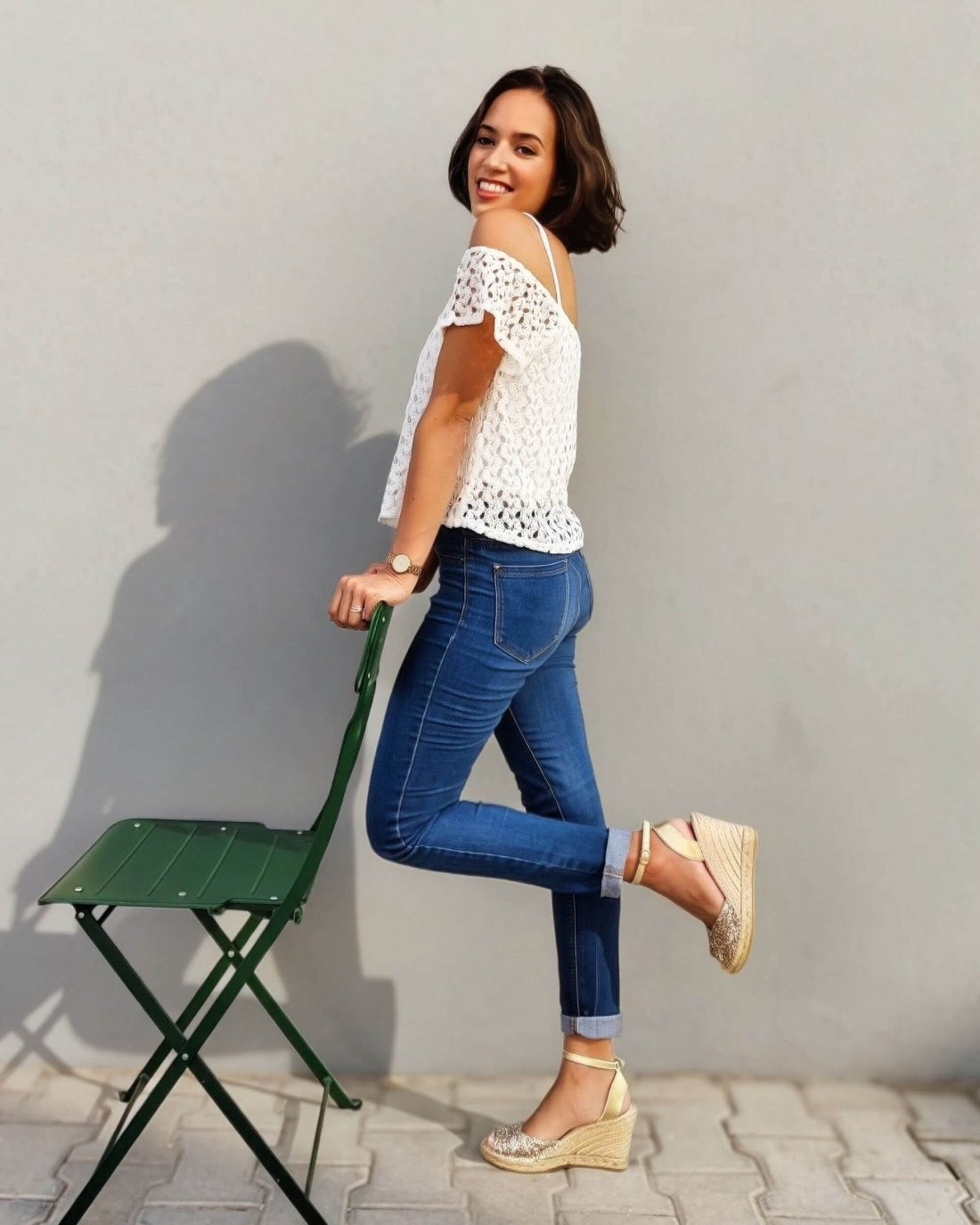 Peep Toe Espadrille Wedge in Champagne Glitter - Shoeq