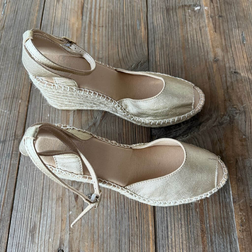 Peep Toe Espadrille Wedge in Champagne - Outlet Item - Size 39 - Shoeq