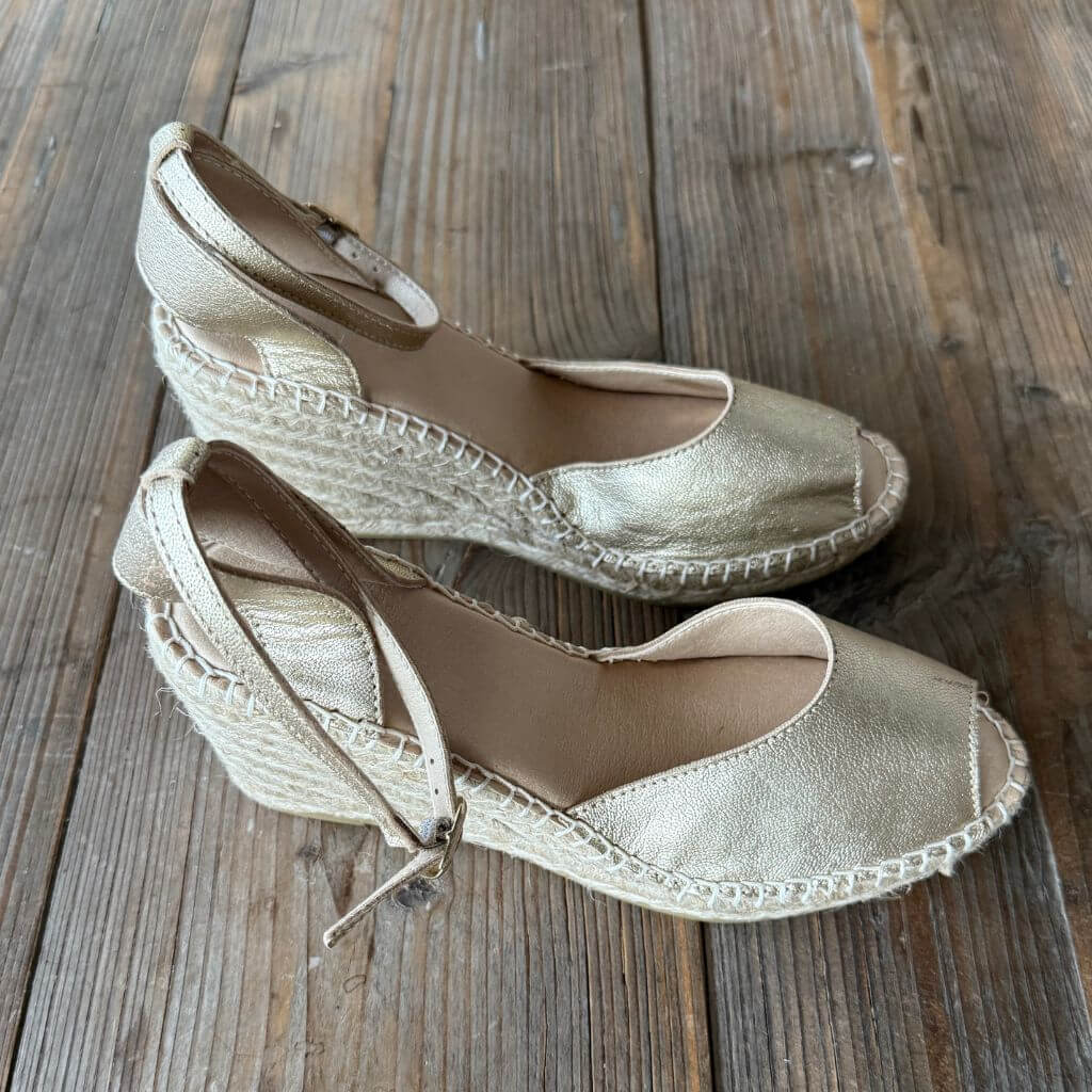 Peep Toe Espadrille Wedge in Champagne - Outlet Item - Size 39 - Shoeq