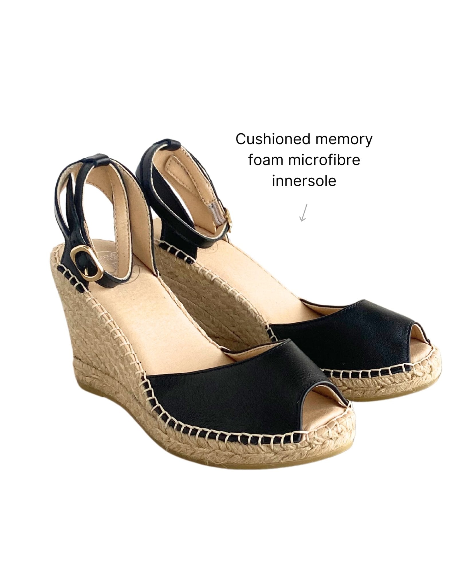 Peep Toe Espadrille Wedge in Midnight - Shoeq