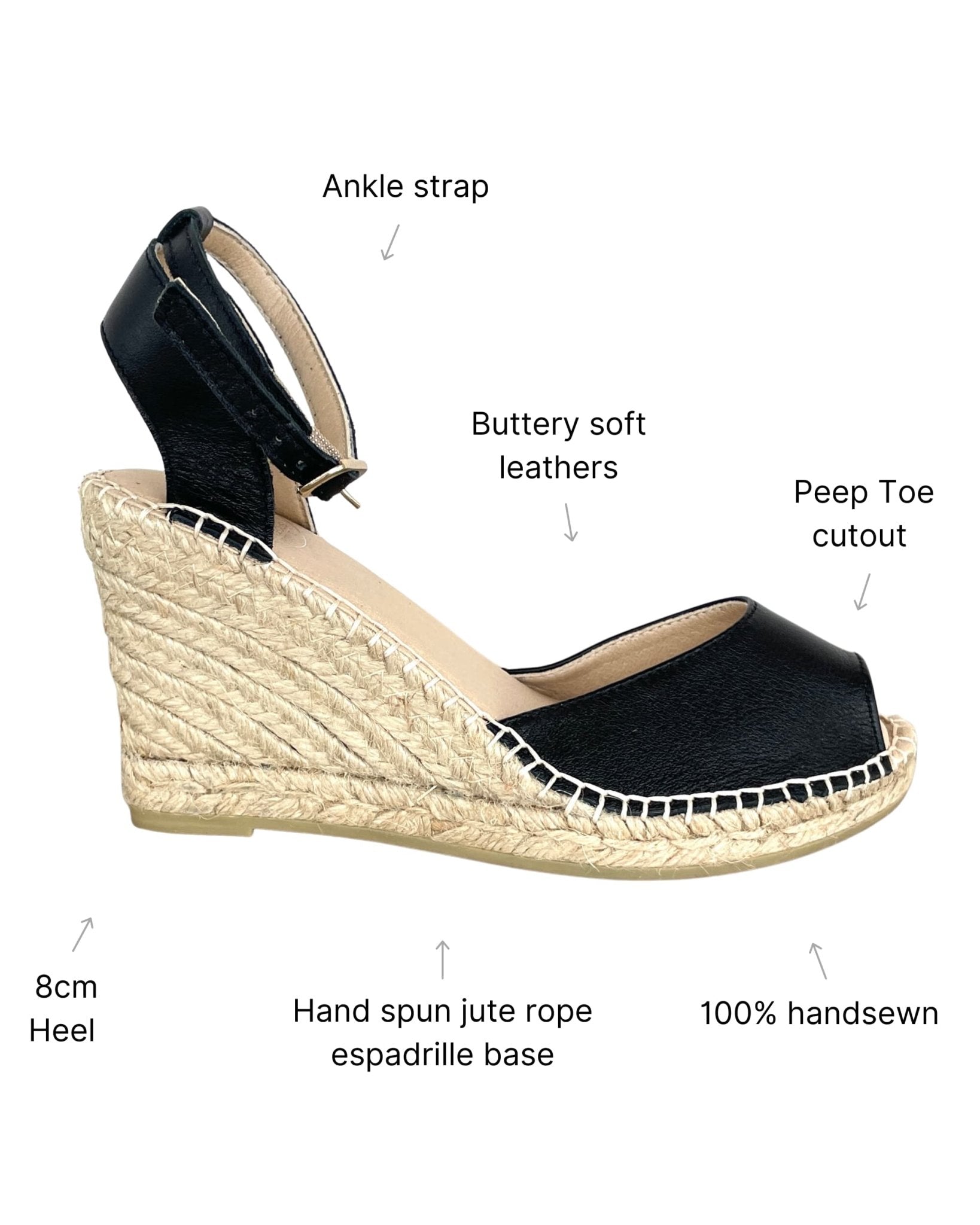 Peep Toe Espadrille Wedge in Midnight - Shoeq