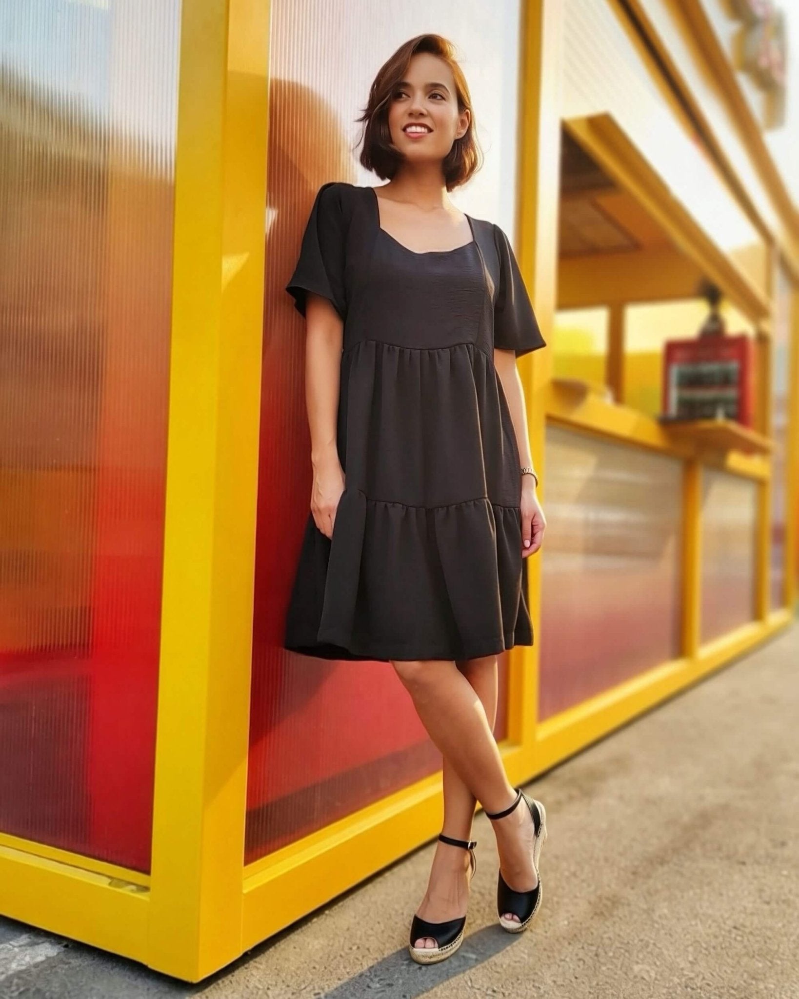 Peep Toe Espadrille Wedge in Midnight - Shoeq
